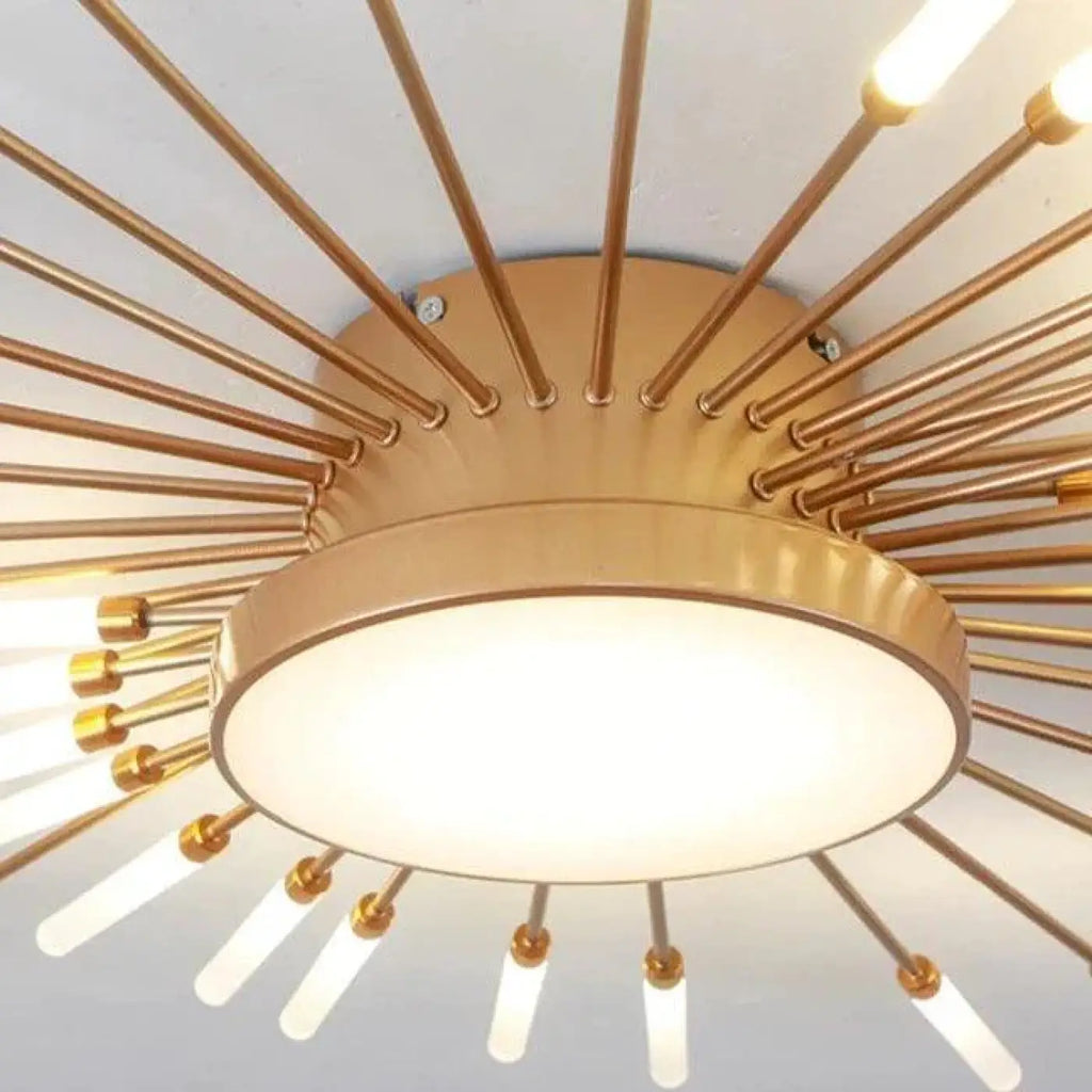 Plafonnier soleil design pour salon, doré ou noir, tailles S et M