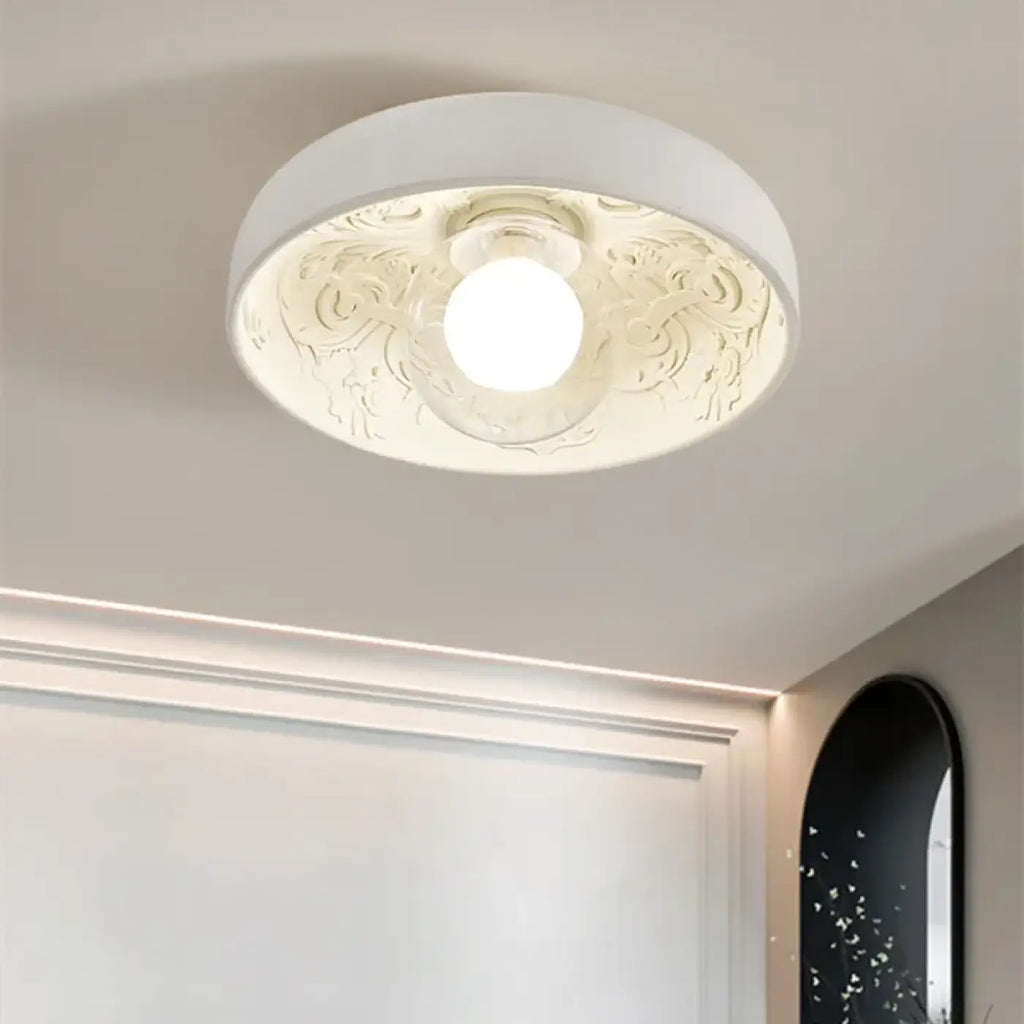 Plafonnier rond à relief floral, beige ou blanc
