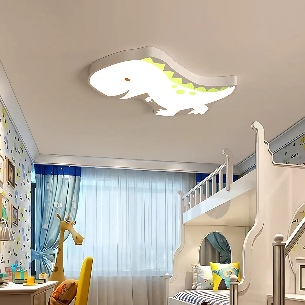 Plafonnier dinosaure pour chambre d'enfant, trois coloris, blanc