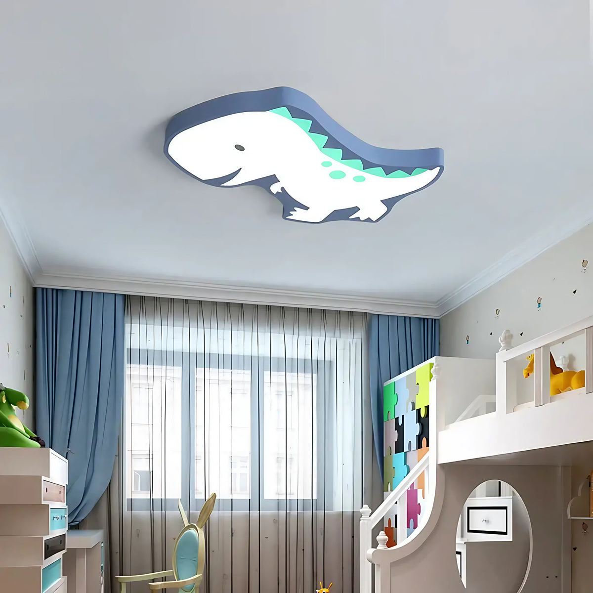 Plafonnier dinosaure pour chambre d'enfant, trois coloris, bleu