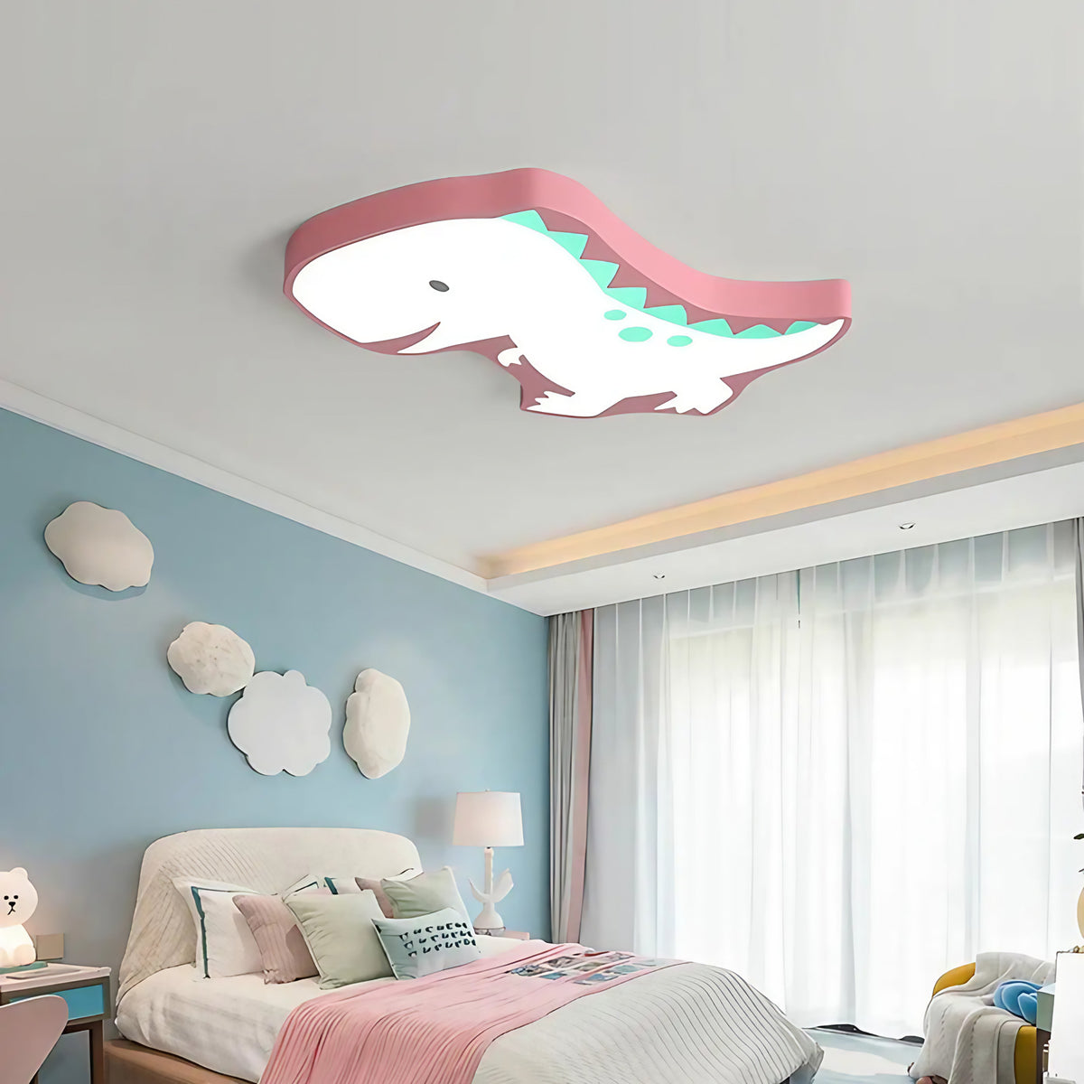 Plafonnier dinosaure pour chambre d'enfant, trois coloris, rose