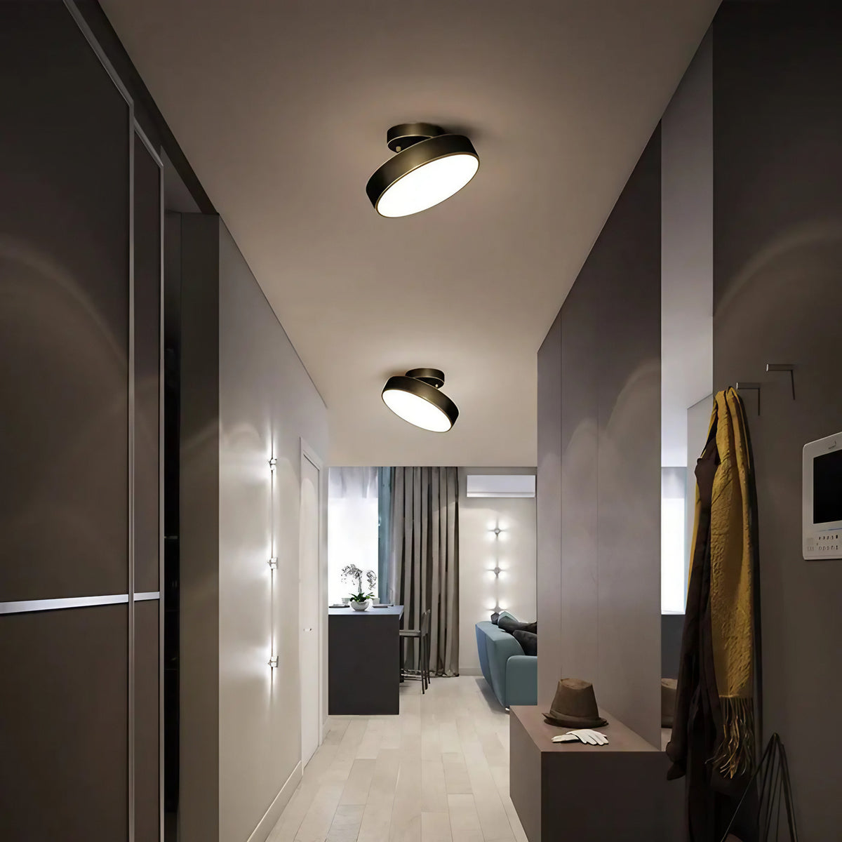 Plafonnier rond moderne, doré ou noir, trois tailles