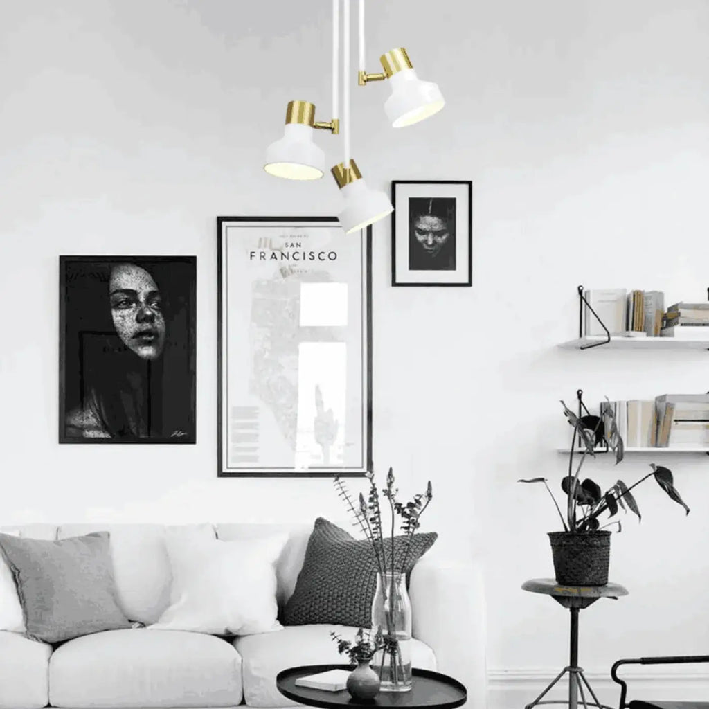 Plafonnier 3 lumières blanc et doré en aluminium, culots E27