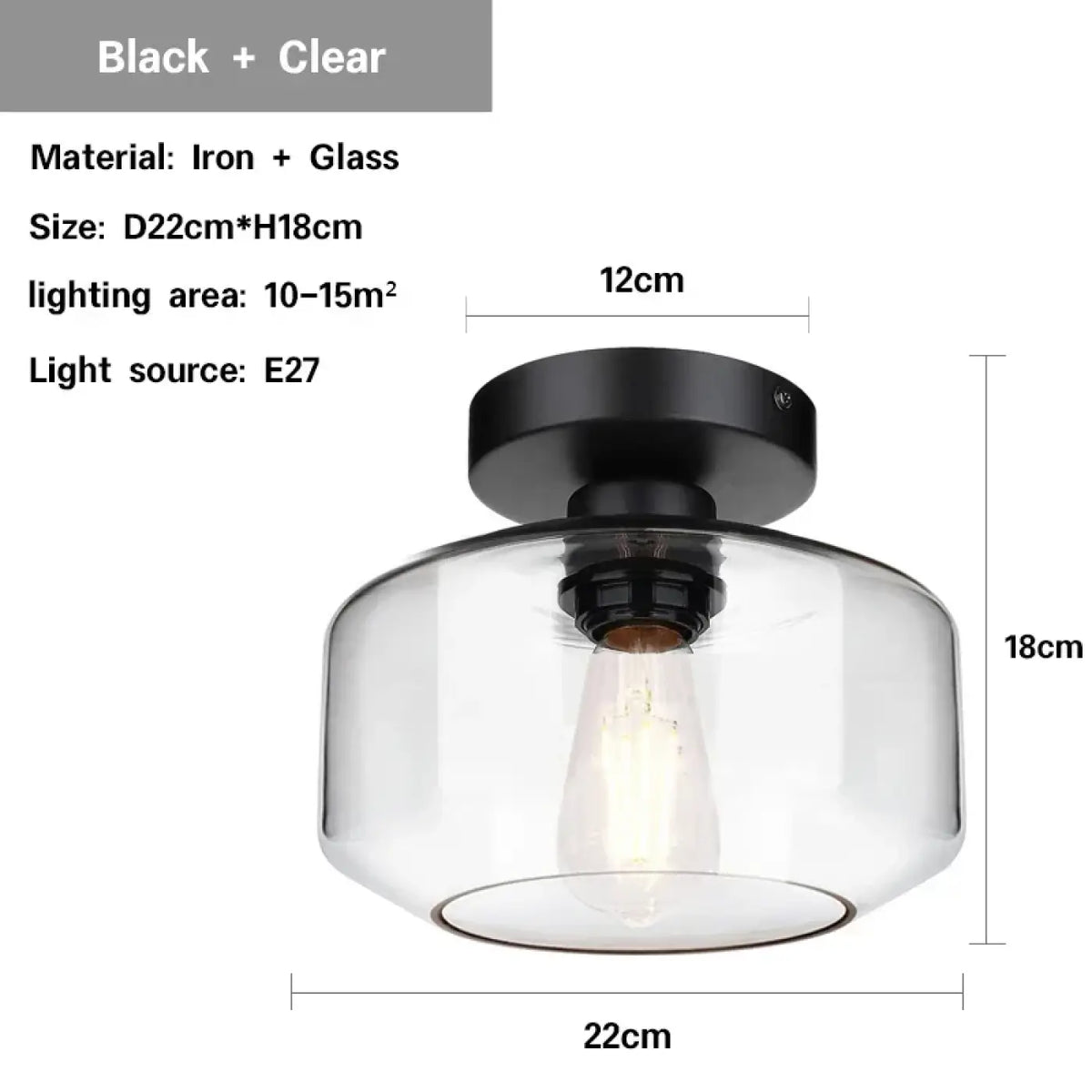 Plafonnier moderne en verre transparent, trois coloris, noir