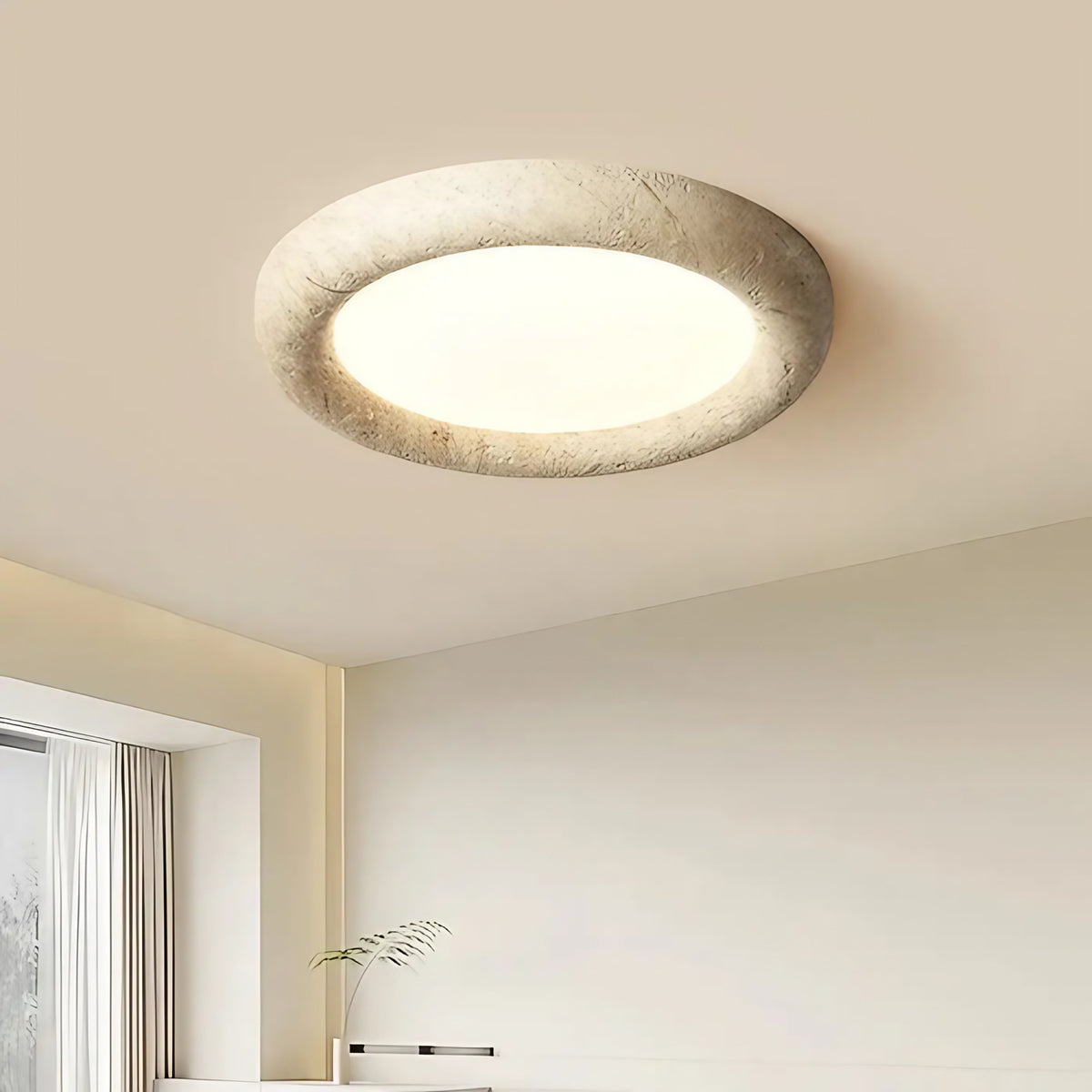 Plafonnier en feutre naturel à diffuseur LED rond, tailles S à XL