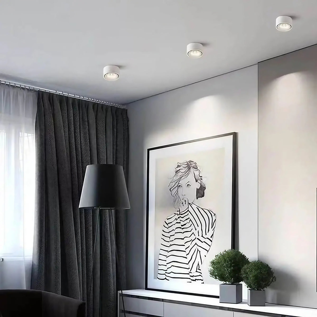 Plafonnier encastrable noir ou blanc, détail doré, deux modèles, blanc
