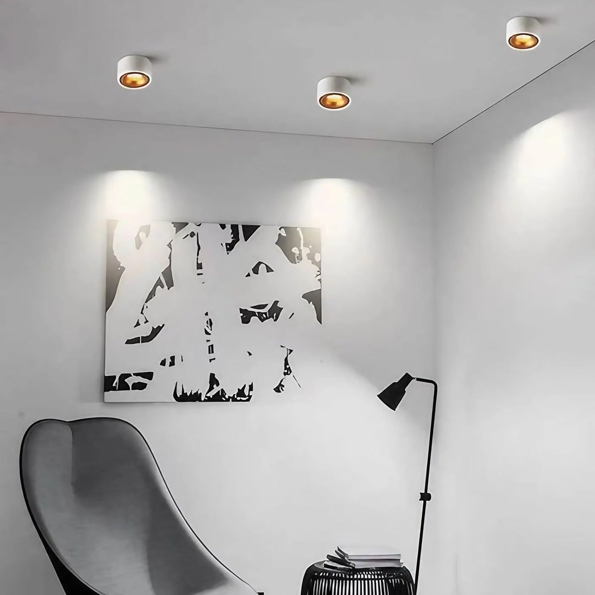 Plafonnier encastrable noir ou blanc, détail doré, deux modèles, blanc