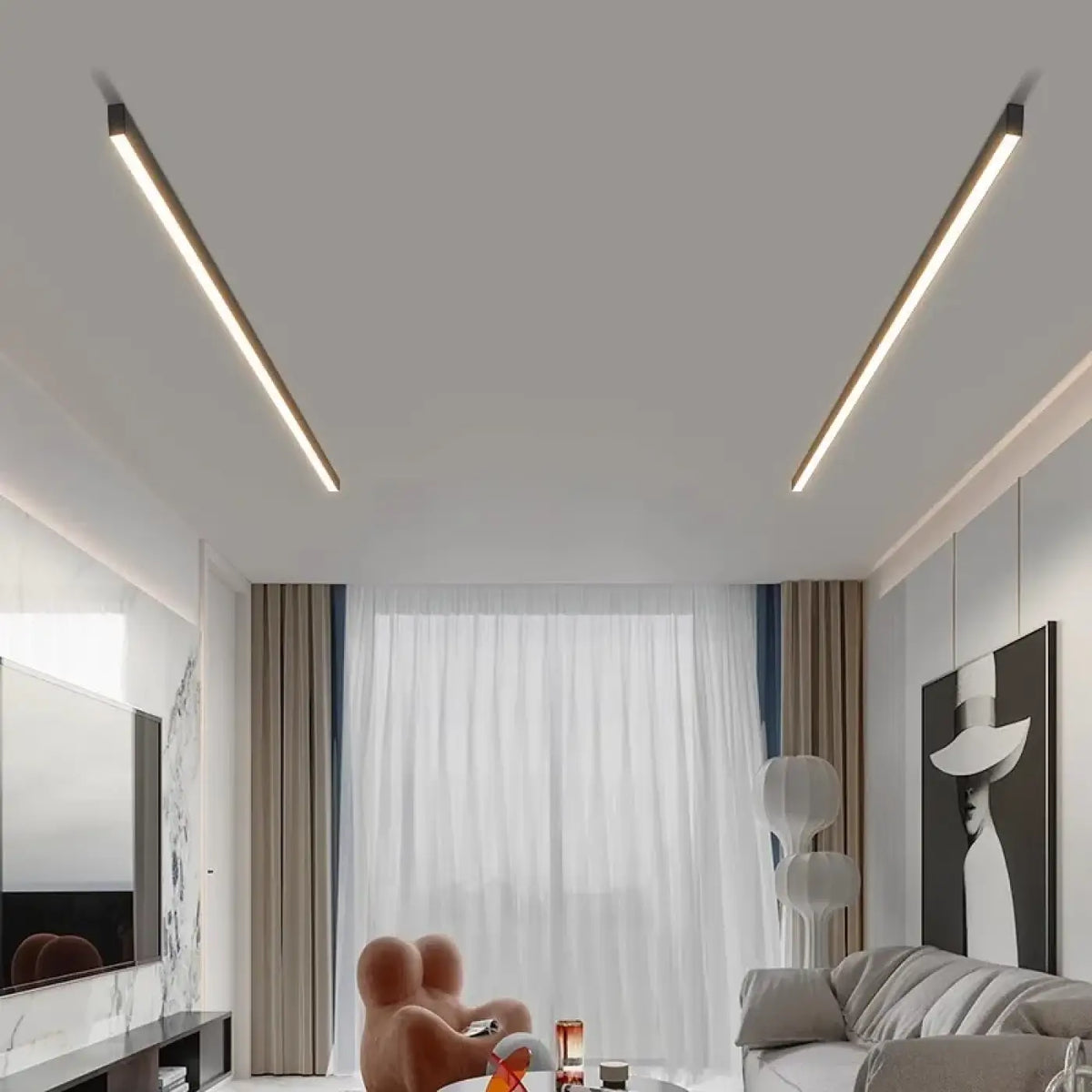 Plafonnier LED linéaire encastré, noir ou blanc, sept tailles