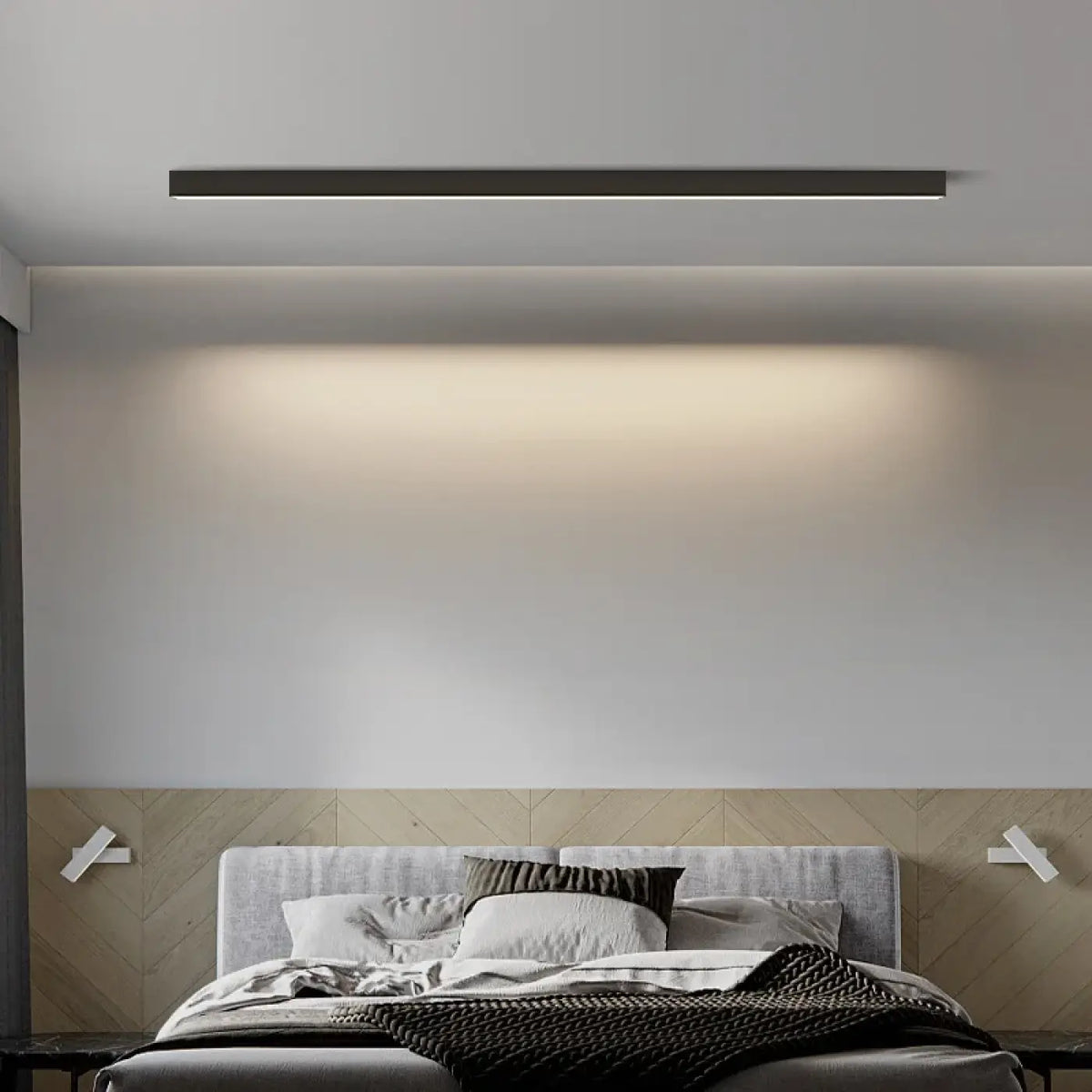 Plafonnier LED linéaire encastré, noir ou blanc, sept tailles, noir
