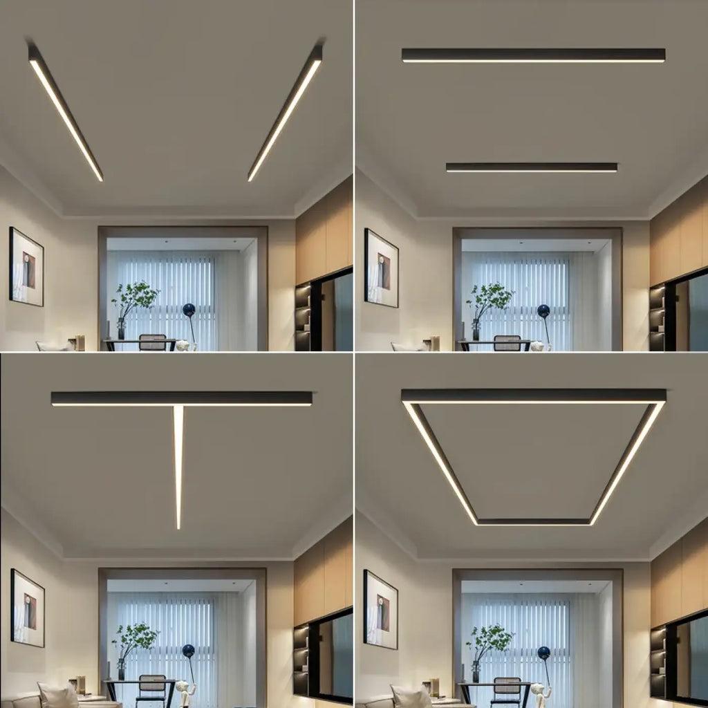 Plafonnier LED linéaire encastré, noir ou blanc, sept tailles