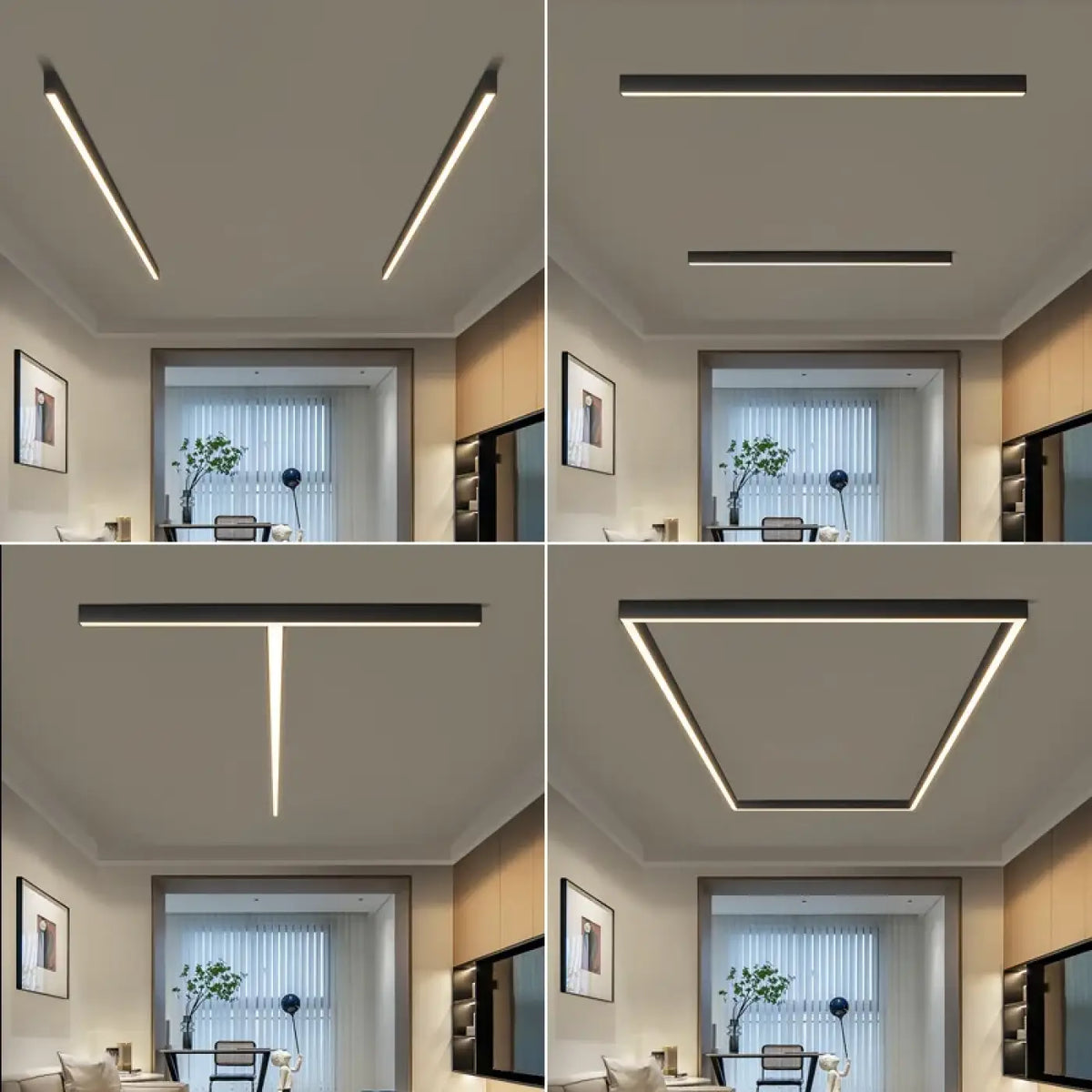 Plafonnier LED linéaire encastré, noir ou blanc, sept tailles