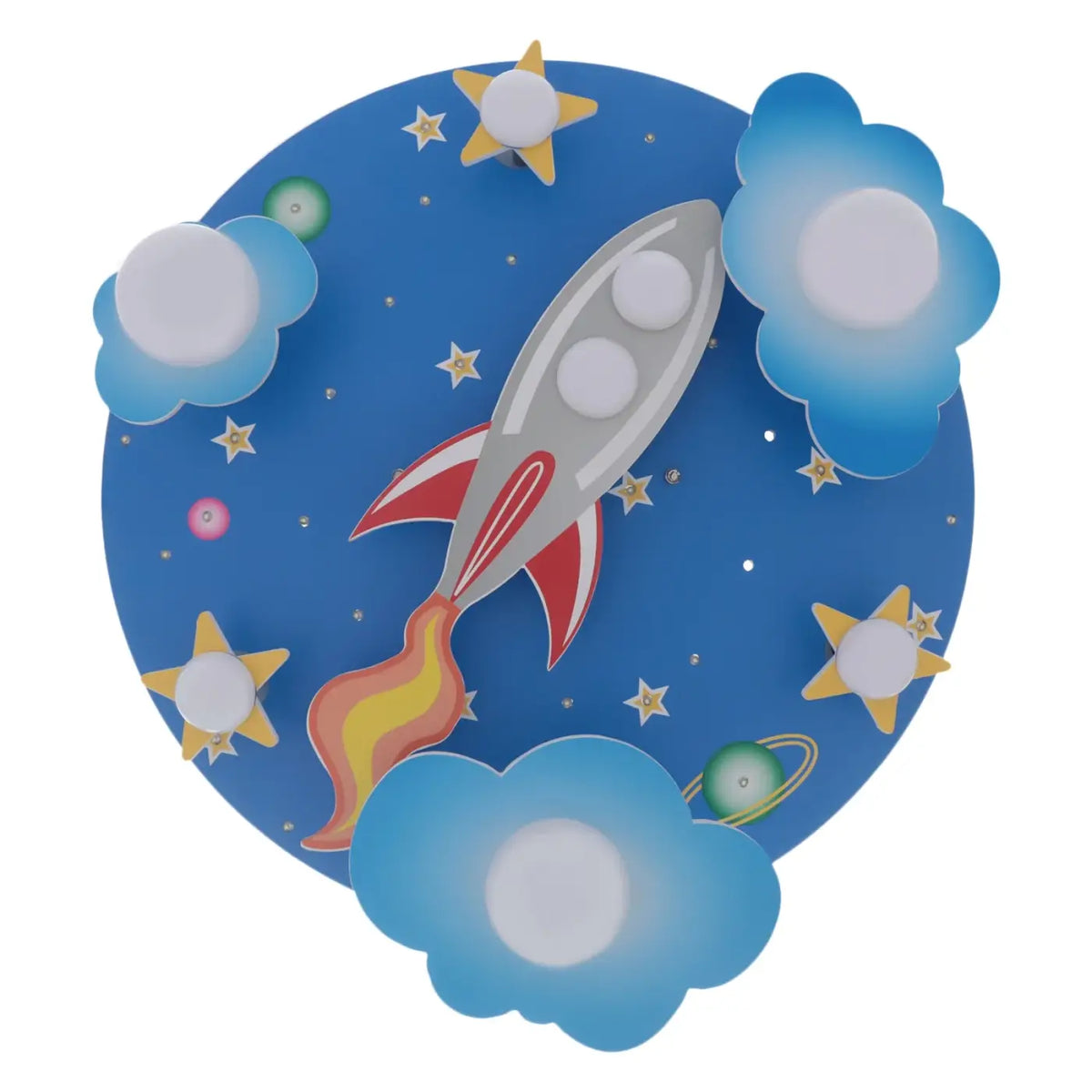 Plafonnier enfant fusée sur fond de ciel étoilé bleu