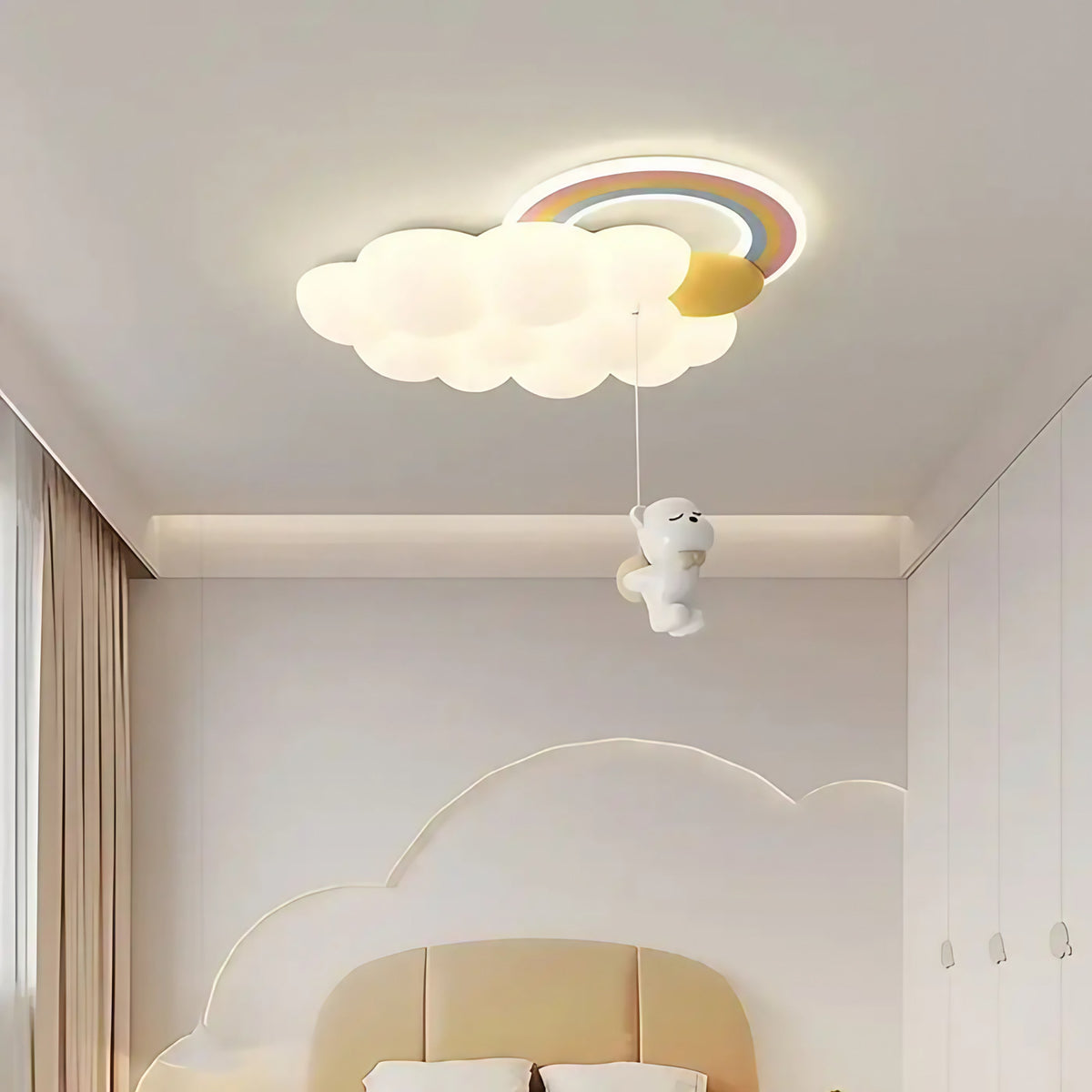 Plafonnier enfant nuage avec peluche, éclairage LED, 4 modèles