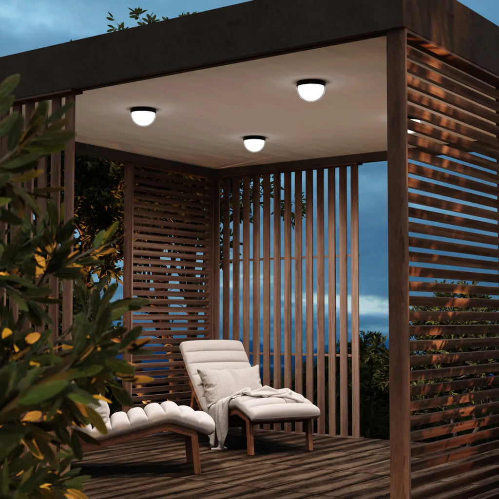 Plafonnier extérieur LED rond IP65 en acier noir, 1100 lumens