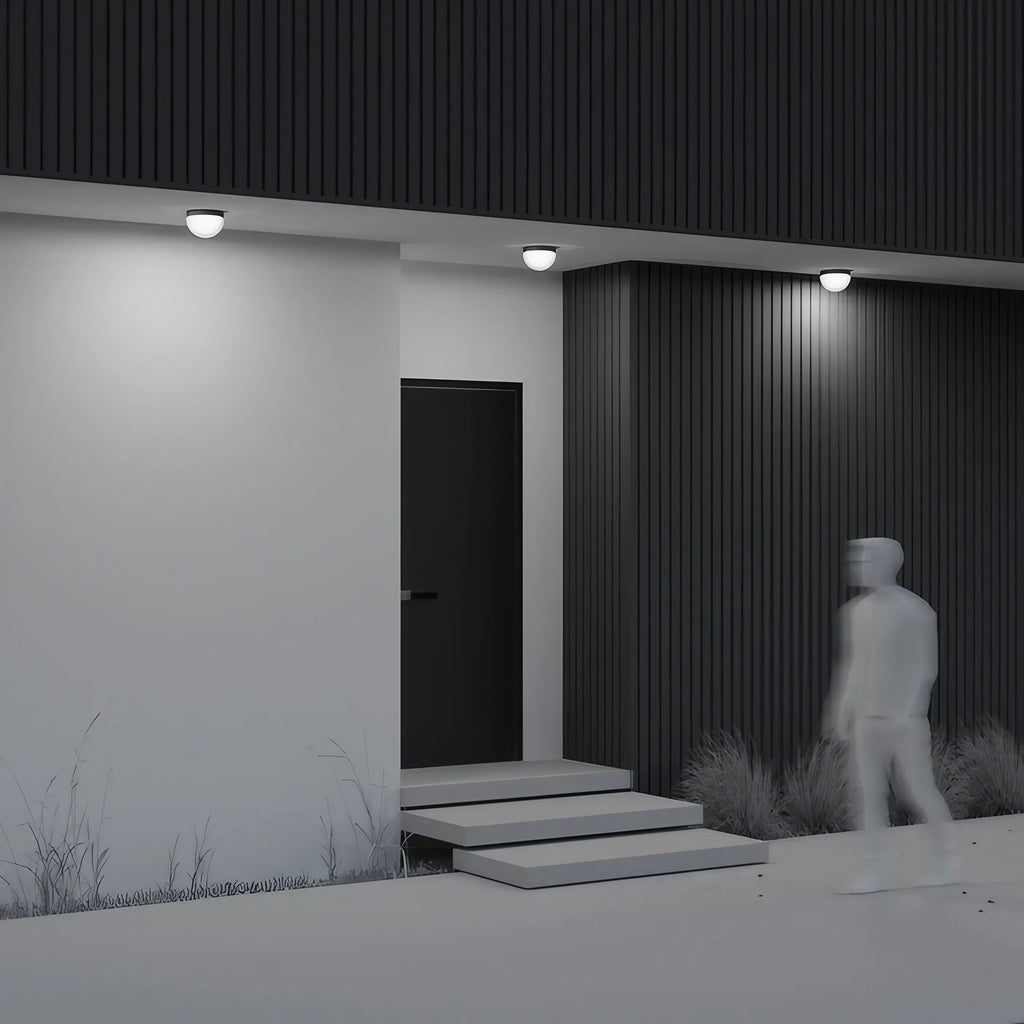 Plafonnier extérieur LED rond IP65 en acier noir, 1100 lumens
