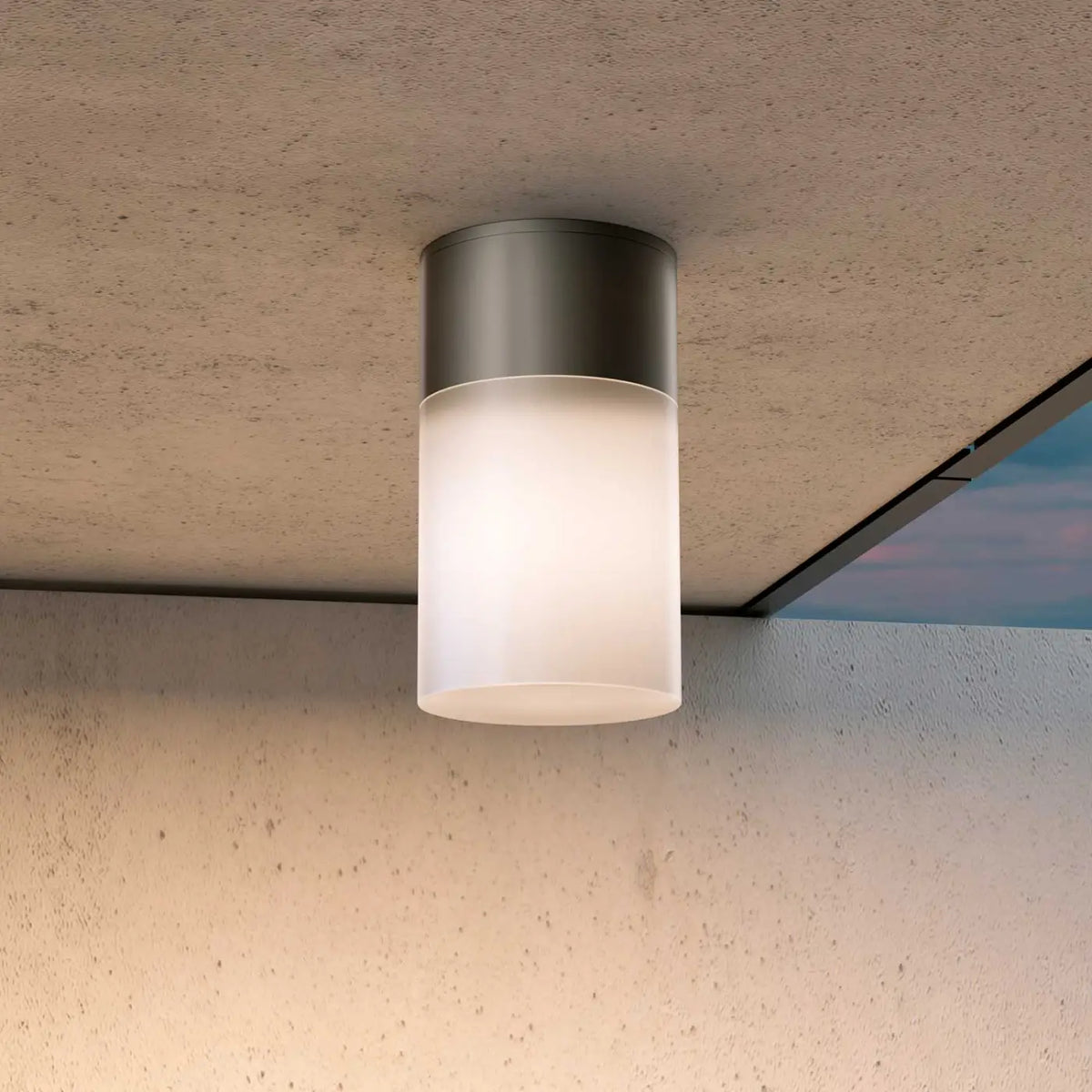 Plafonnier extérieur cylindre en acier, IP54, noir ou gris