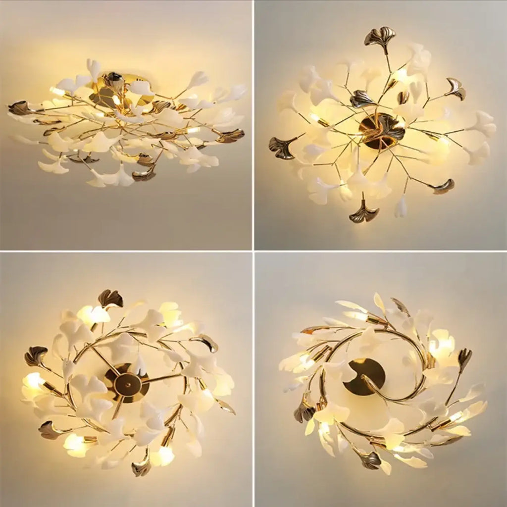 Plafonnier à feuilles dorées, style floral, tailles S à XL