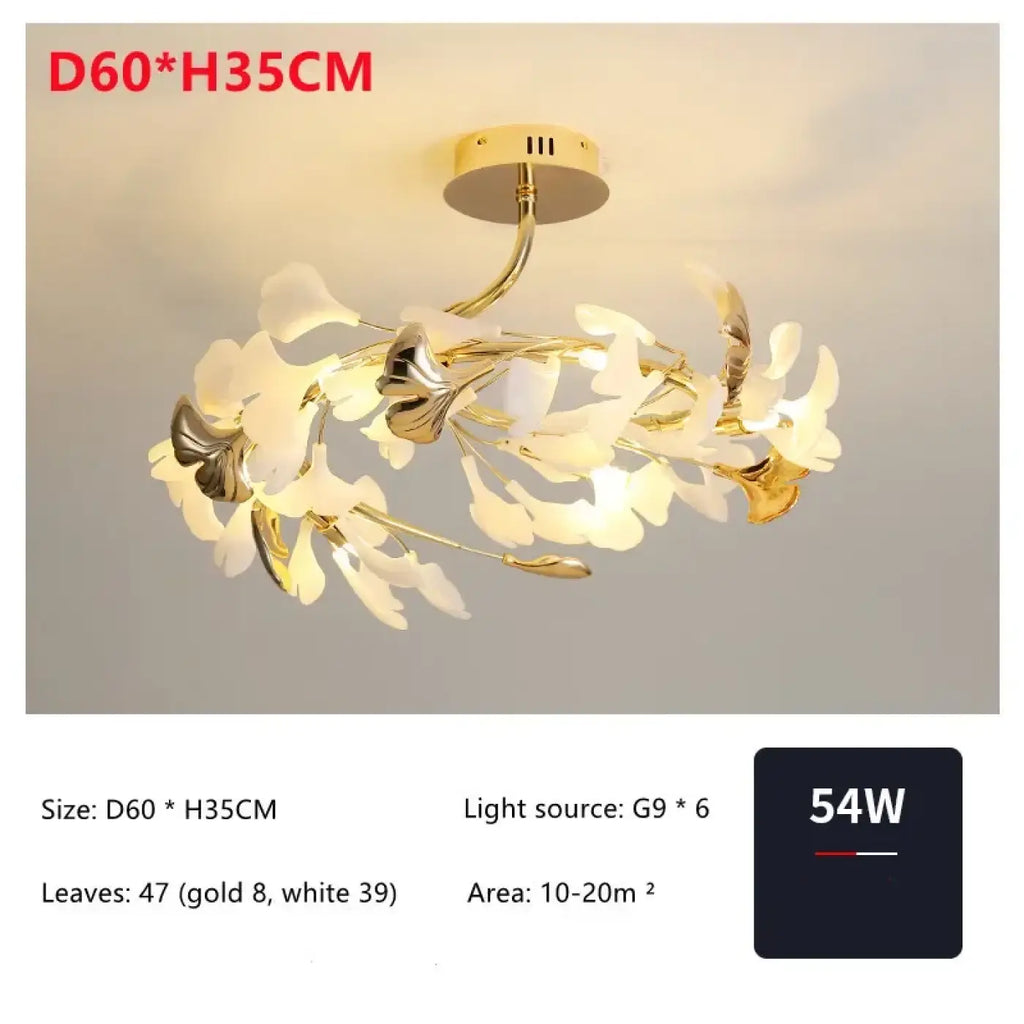 Plafonnier à feuilles dorées, style floral, tailles S à XL