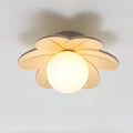 Plafonnier fleur avec globe en verre opalin blanc, jaune