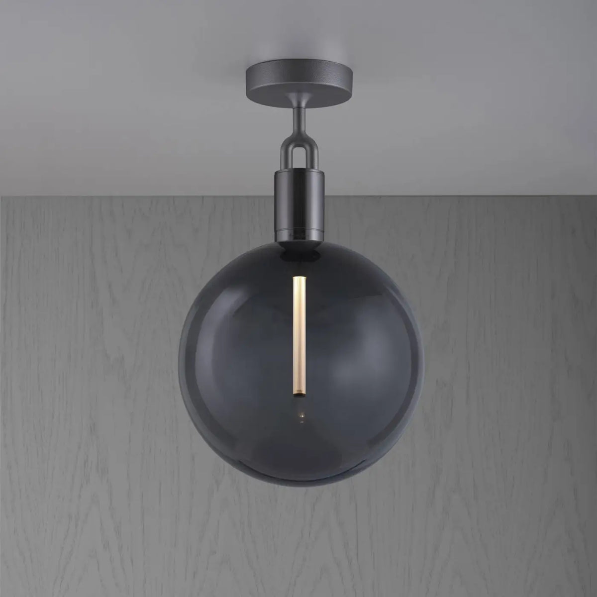 Plafonnier globe soufflé, verre fumé ou opale, ampoule fournie, gris