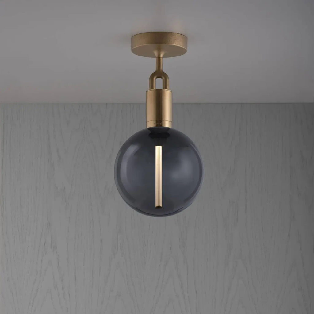 Plafonnier globe soufflé, verre fumé ou opale, ampoule fournie, doré