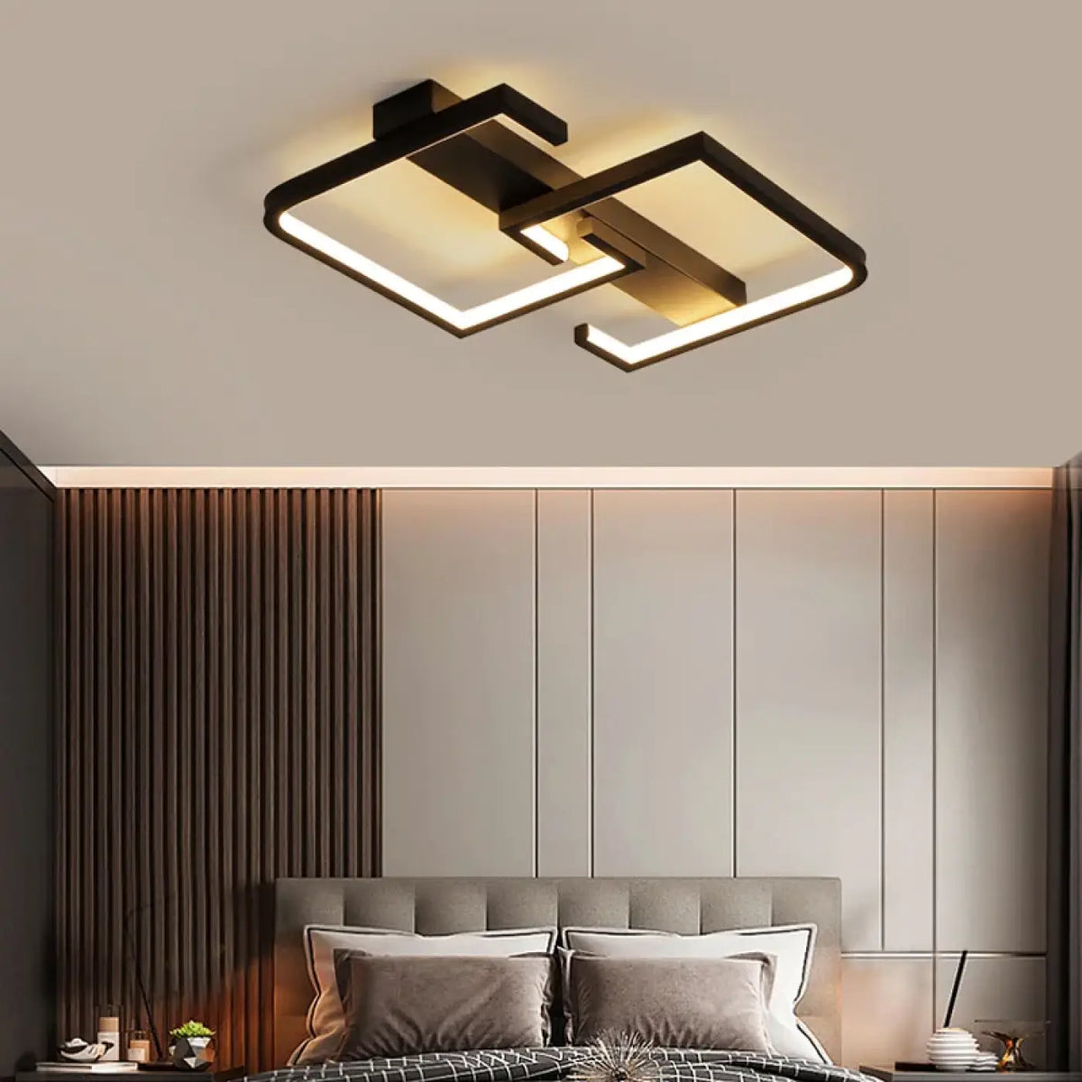 Plafonnier noir géométrique minimaliste, trois réglages de lumière