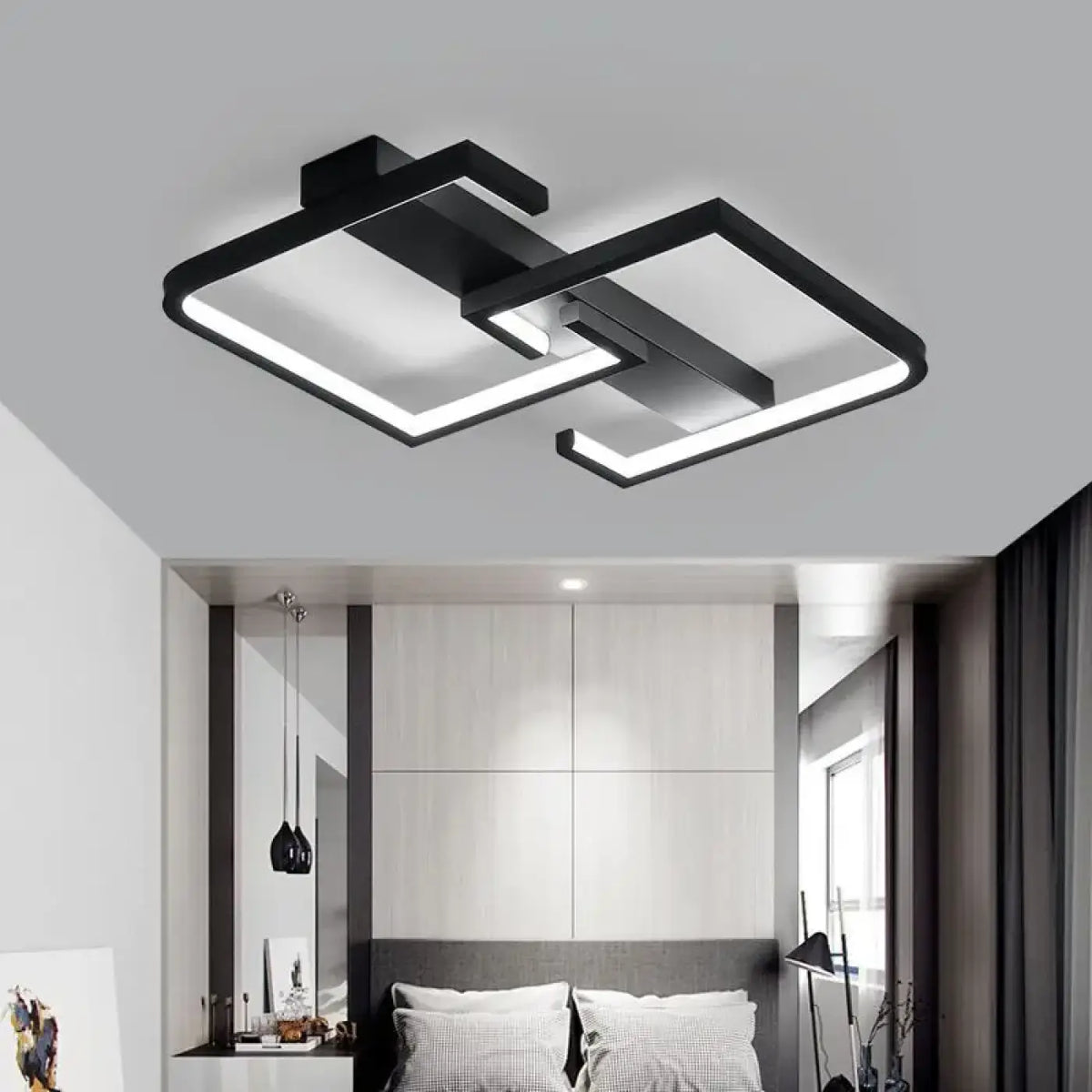 Plafonnier noir géométrique minimaliste, trois réglages de lumière