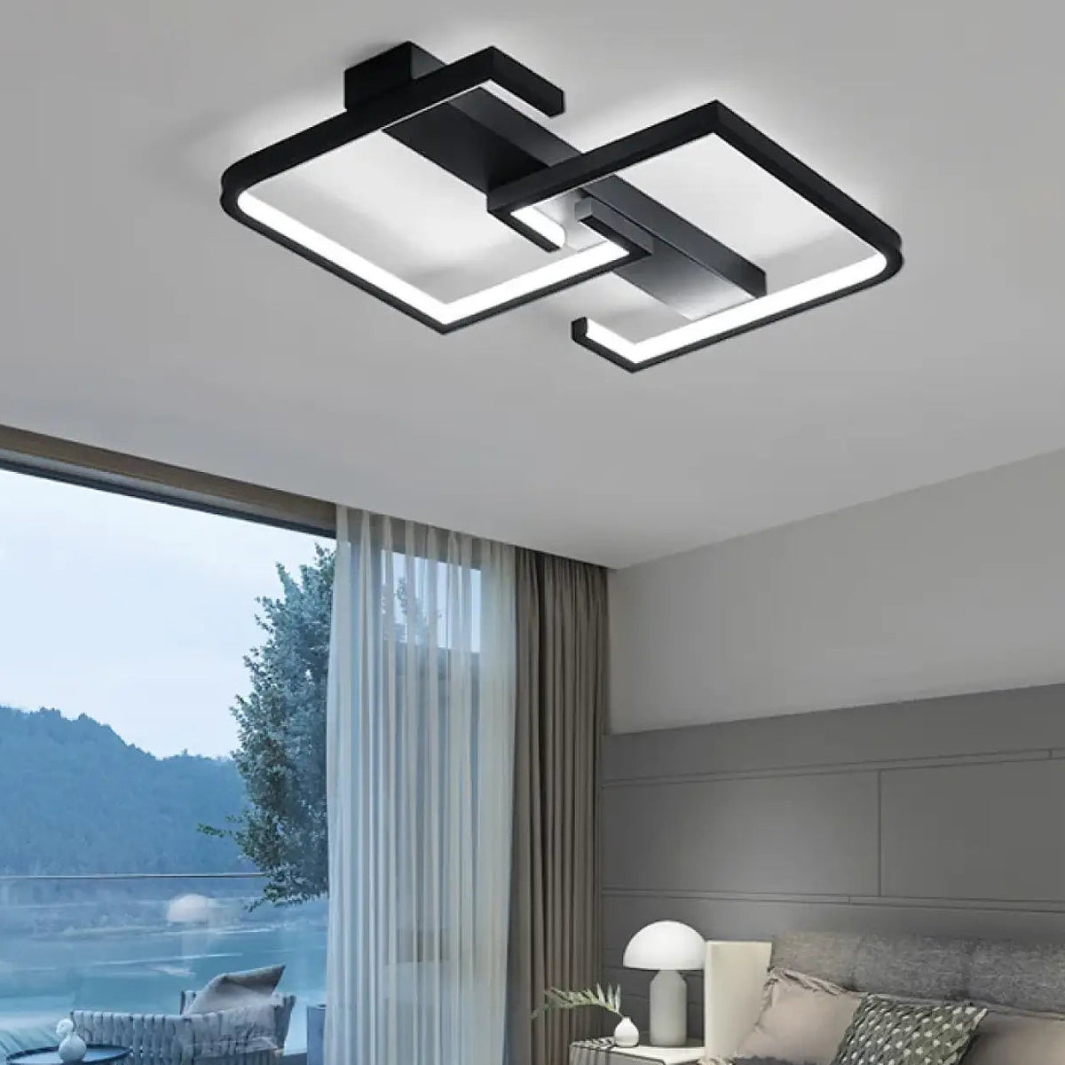 Plafonnier noir géométrique minimaliste, trois réglages de lumière