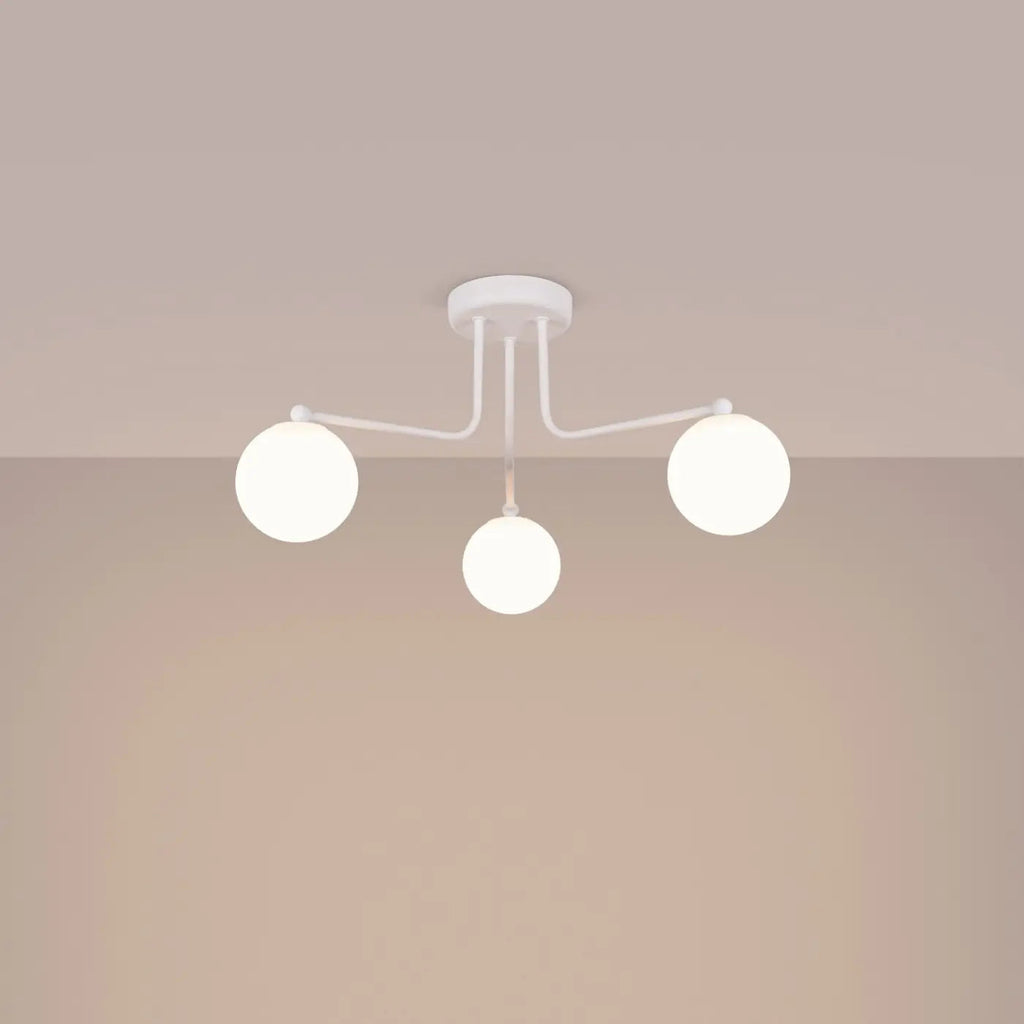 Plafonnier à globes en verre opale sur bras courbes, 3 ou 5