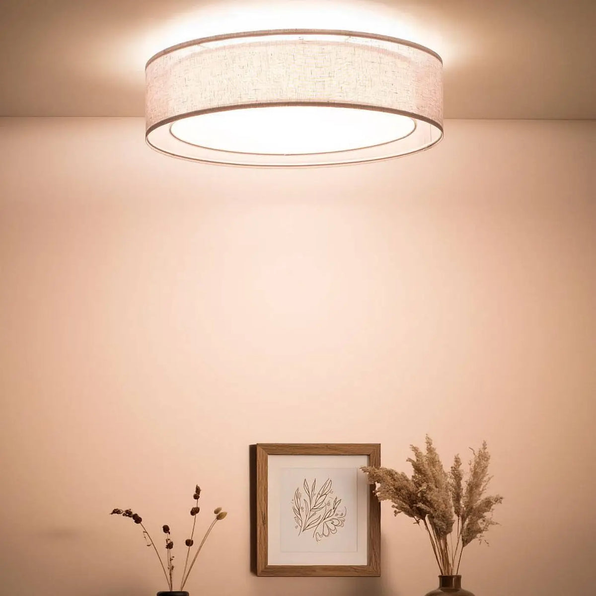 Plafonnier anneau en tissu gris, 50 ou 60 cm de diamètre