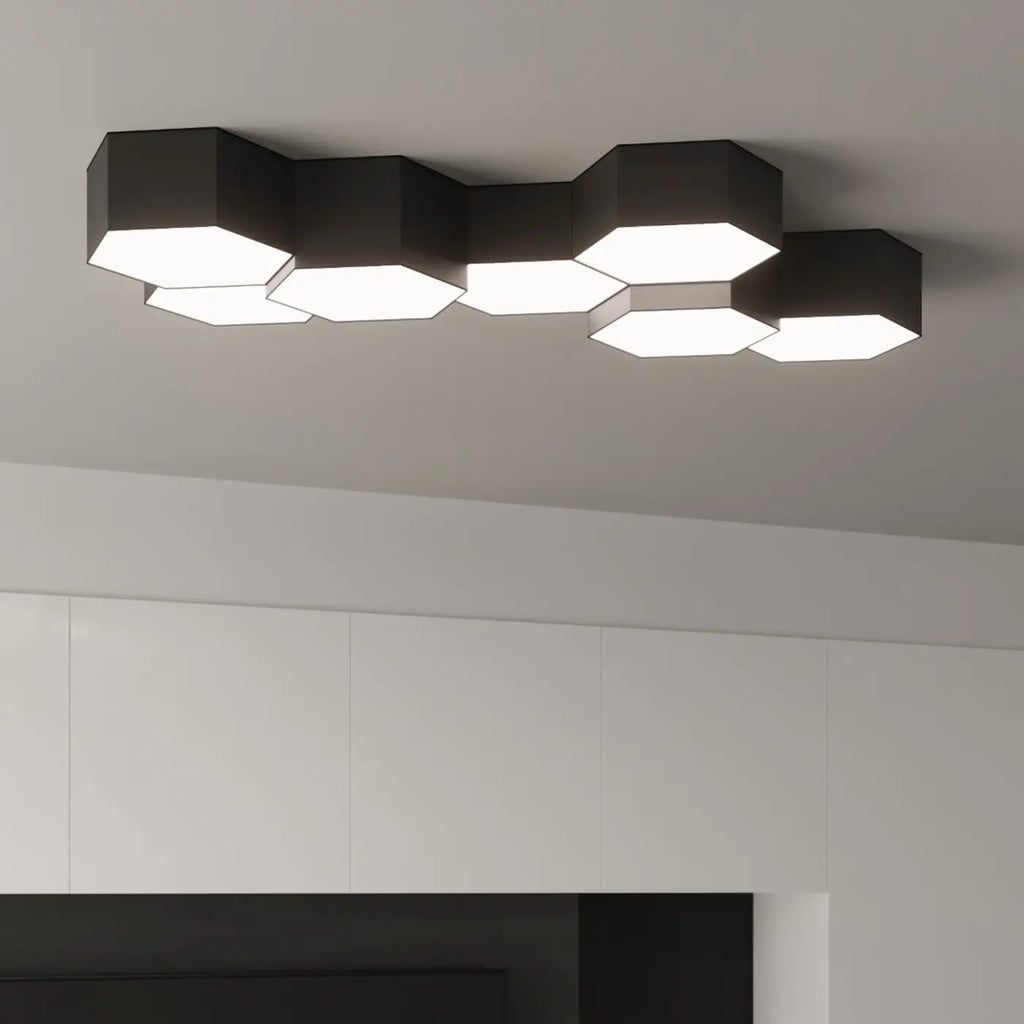 Plafonnier hexagonal blanc ou noir, à poser seul ou en nid d'abeille