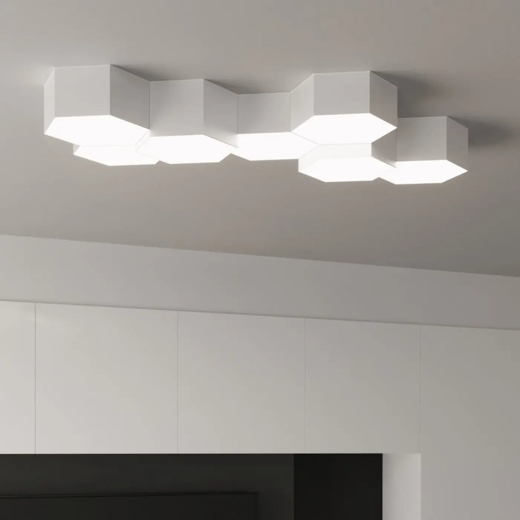 Plafonnier hexagonal blanc ou noir, à poser seul ou en nid d'abeille