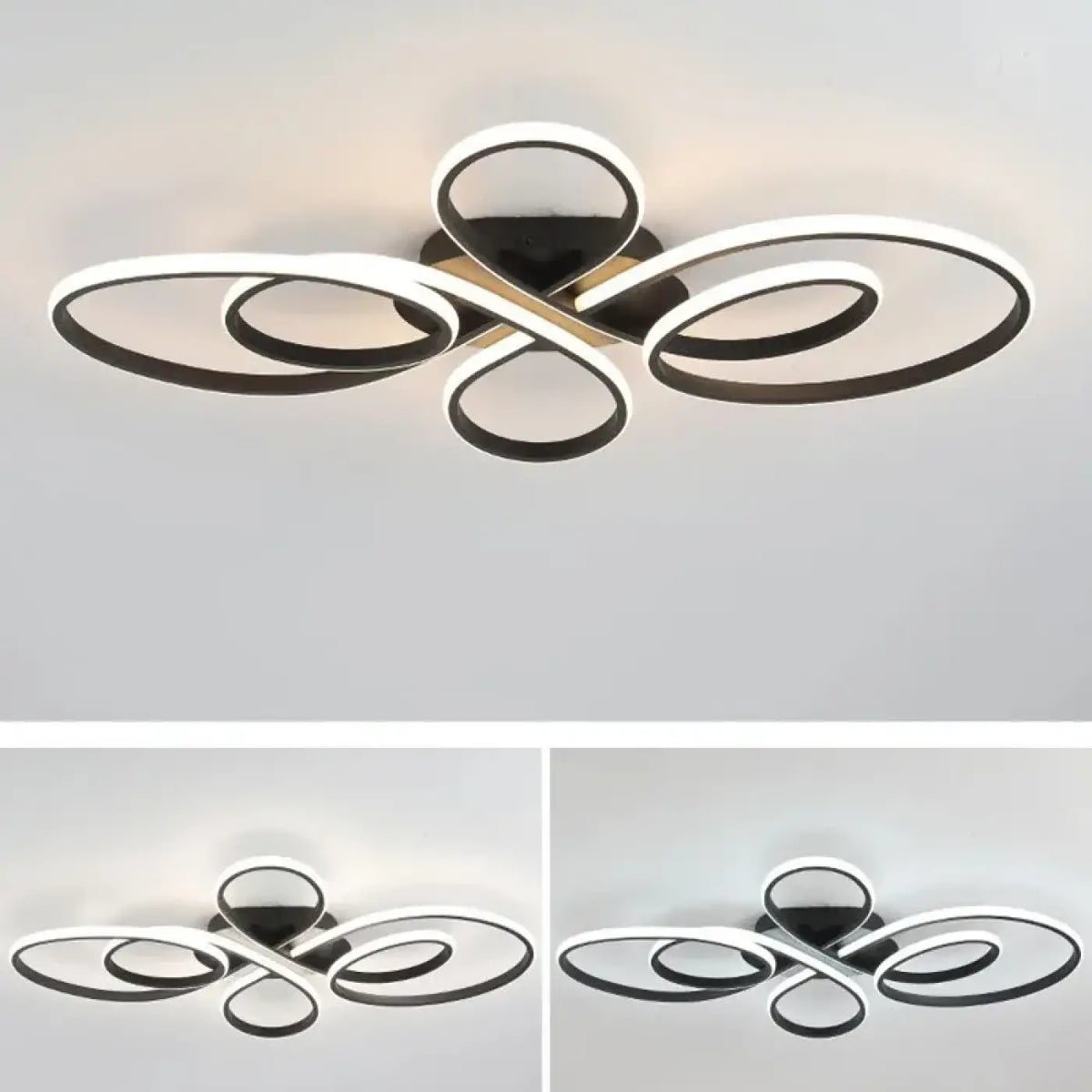 Plafonnier LED aux lignes courbes, noir ou blanc