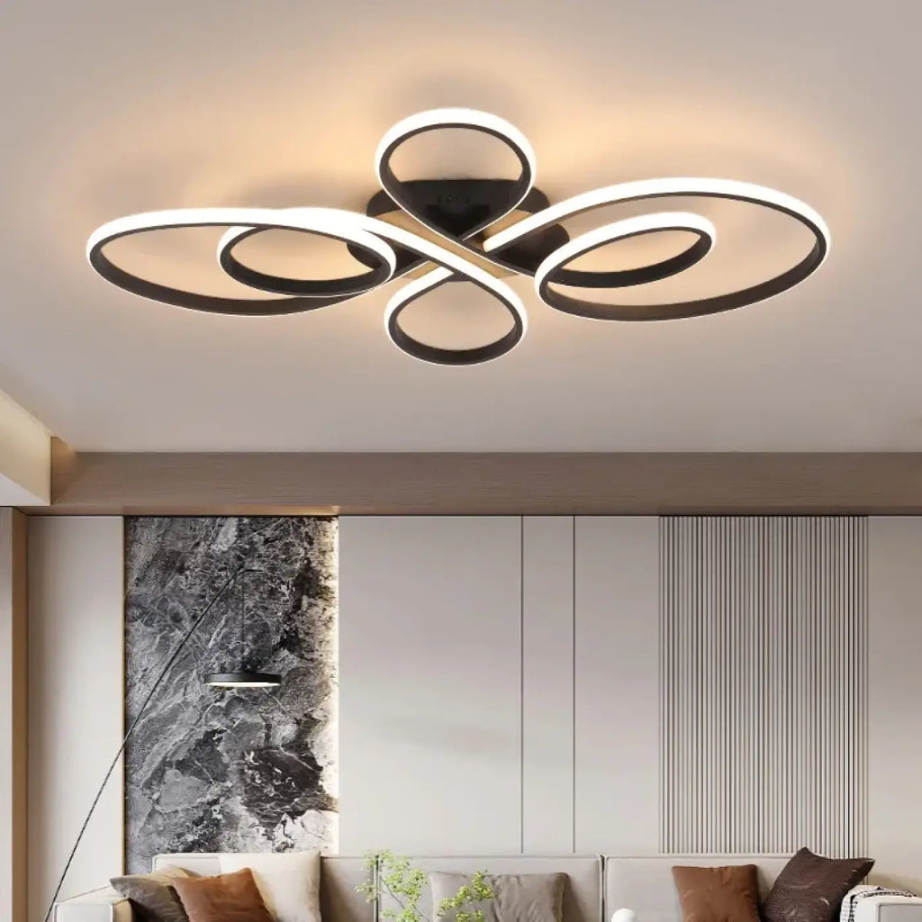 Plafonnier LED aux lignes courbes, noir ou blanc