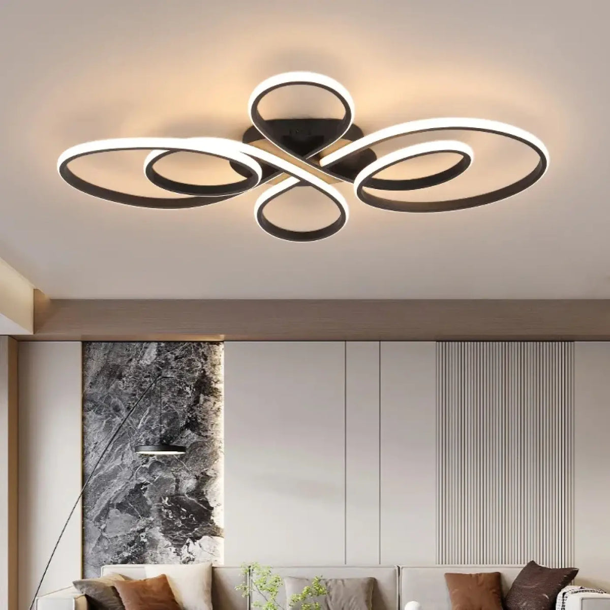 Plafonnier LED aux lignes courbes, noir ou blanc