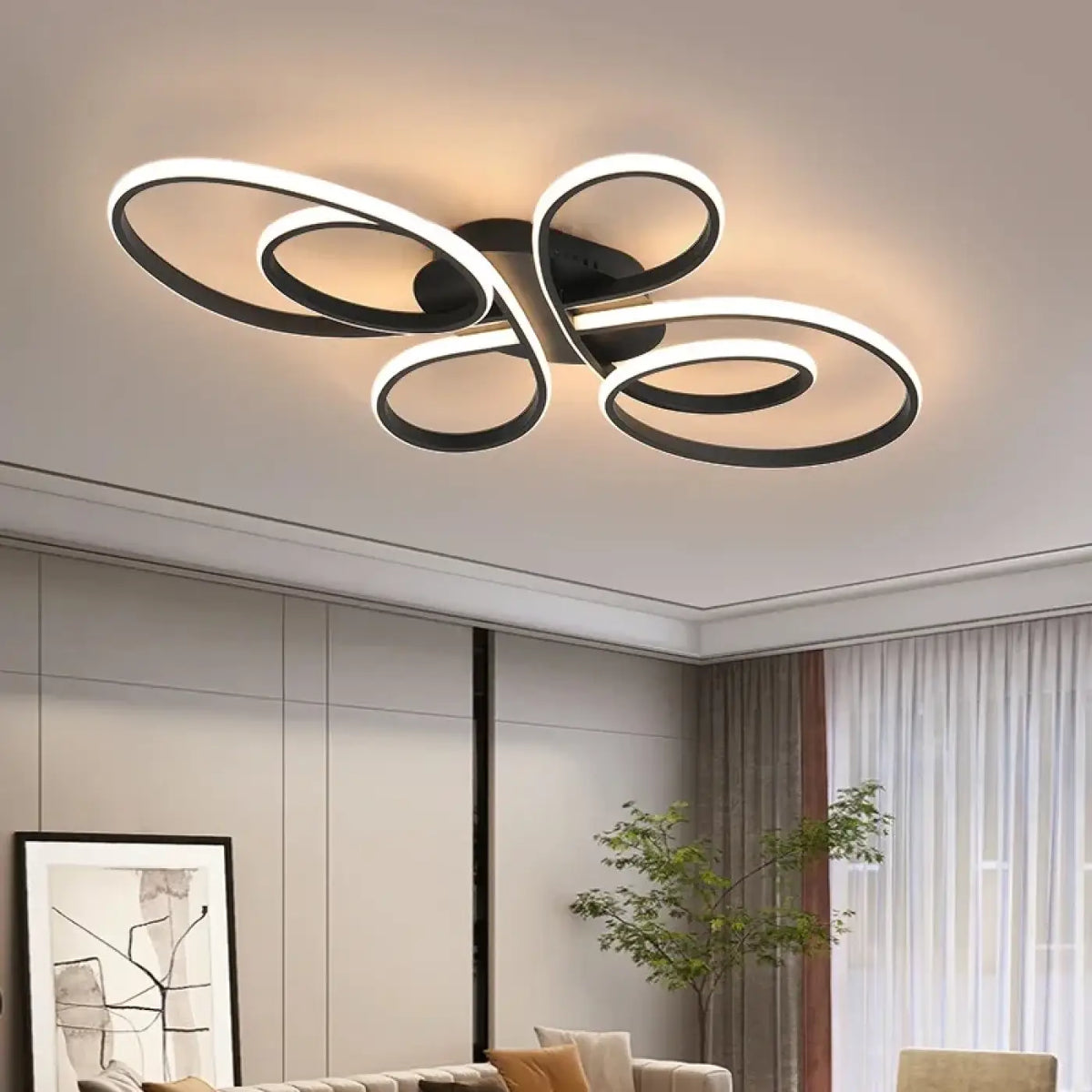 Plafonnier LED aux lignes courbes, noir ou blanc
