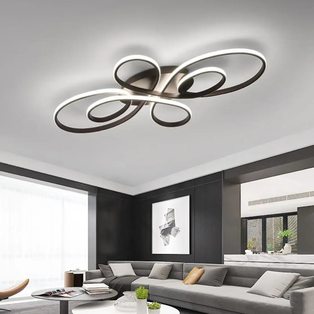 Plafonnier LED aux lignes courbes, noir ou blanc
