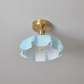 Plafonnier rétro en laiton et verre ondulé, cinq coloris, bleu