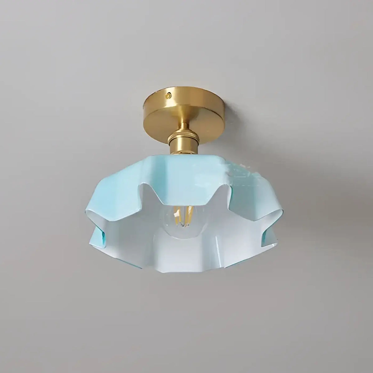 Plafonnier rétro en laiton et verre ondulé, cinq coloris, bleu