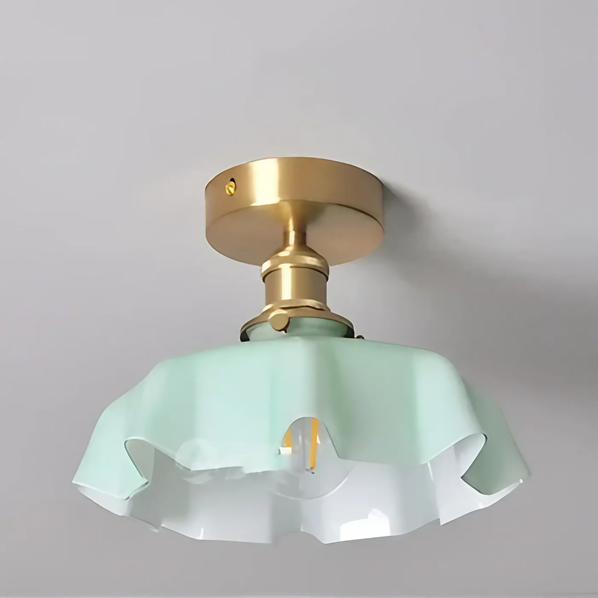 Plafonnier rétro en laiton et verre ondulé, cinq coloris, vert