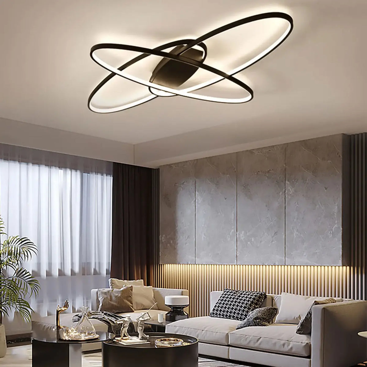 Plafonnier LED à anneaux entrelacés, style futuriste