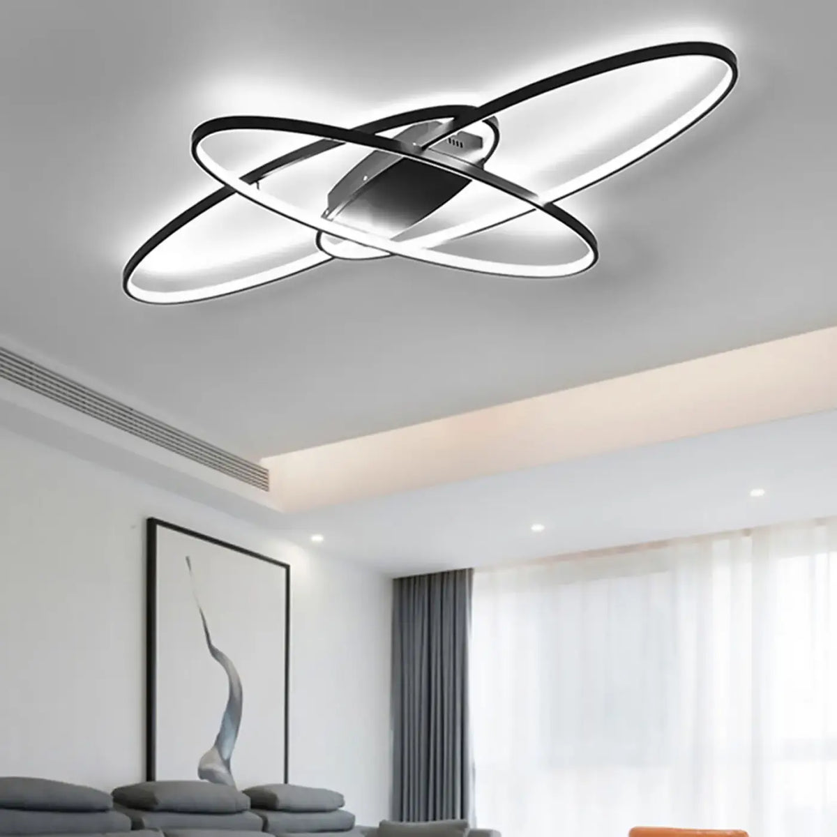 Plafonnier LED à anneaux entrelacés, style futuriste