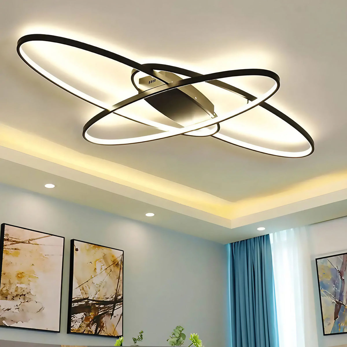 Plafonnier LED à anneaux entrelacés, style futuriste