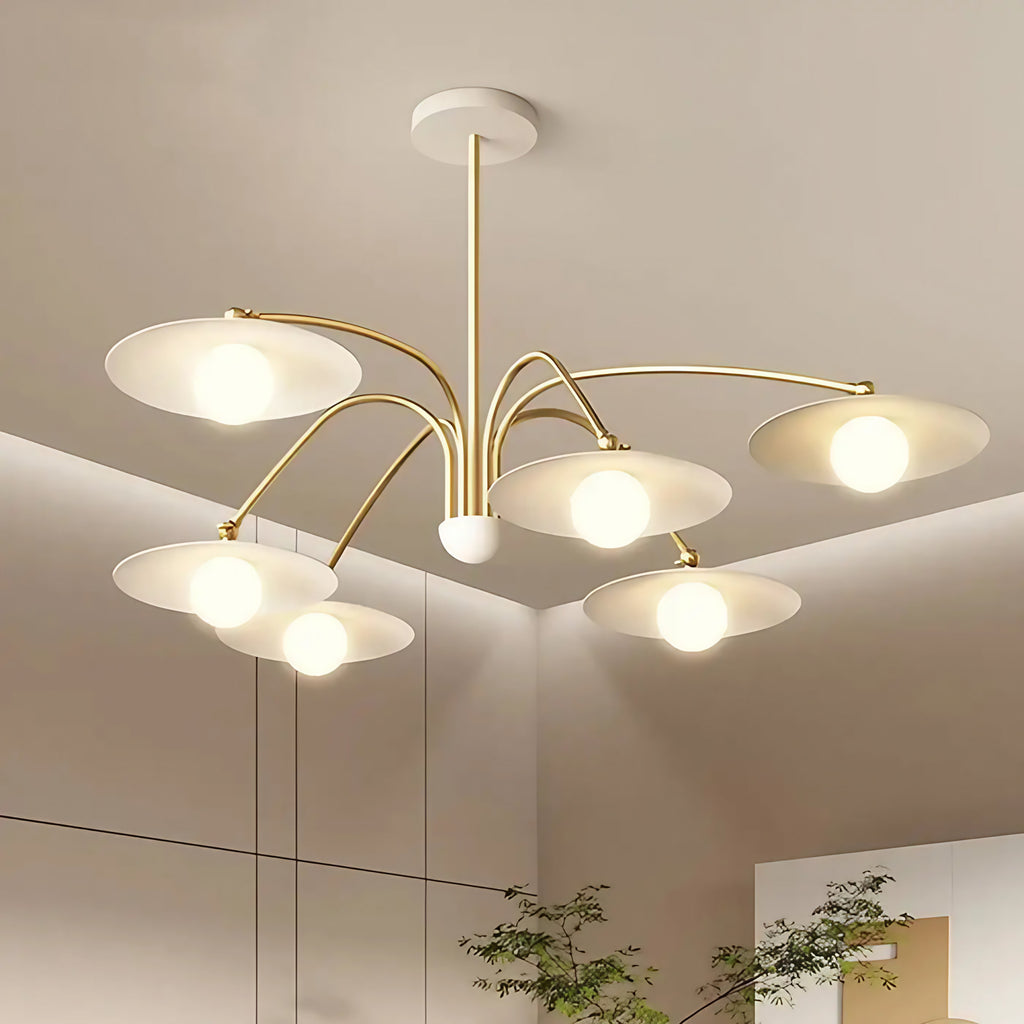Plafonnier LED art déco blanc à bras dorés pivotants