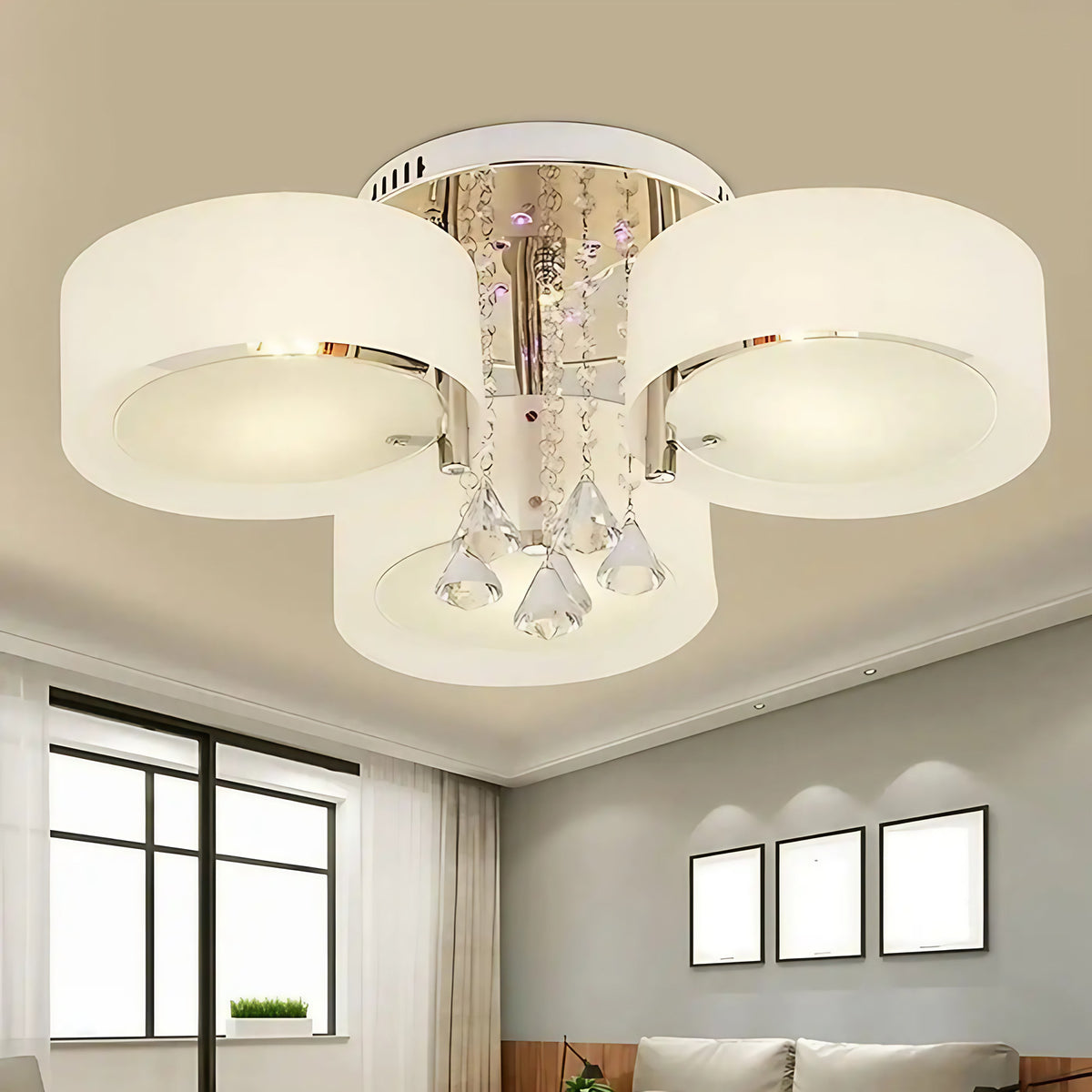 Plafonnier LED blanc orné de cristal