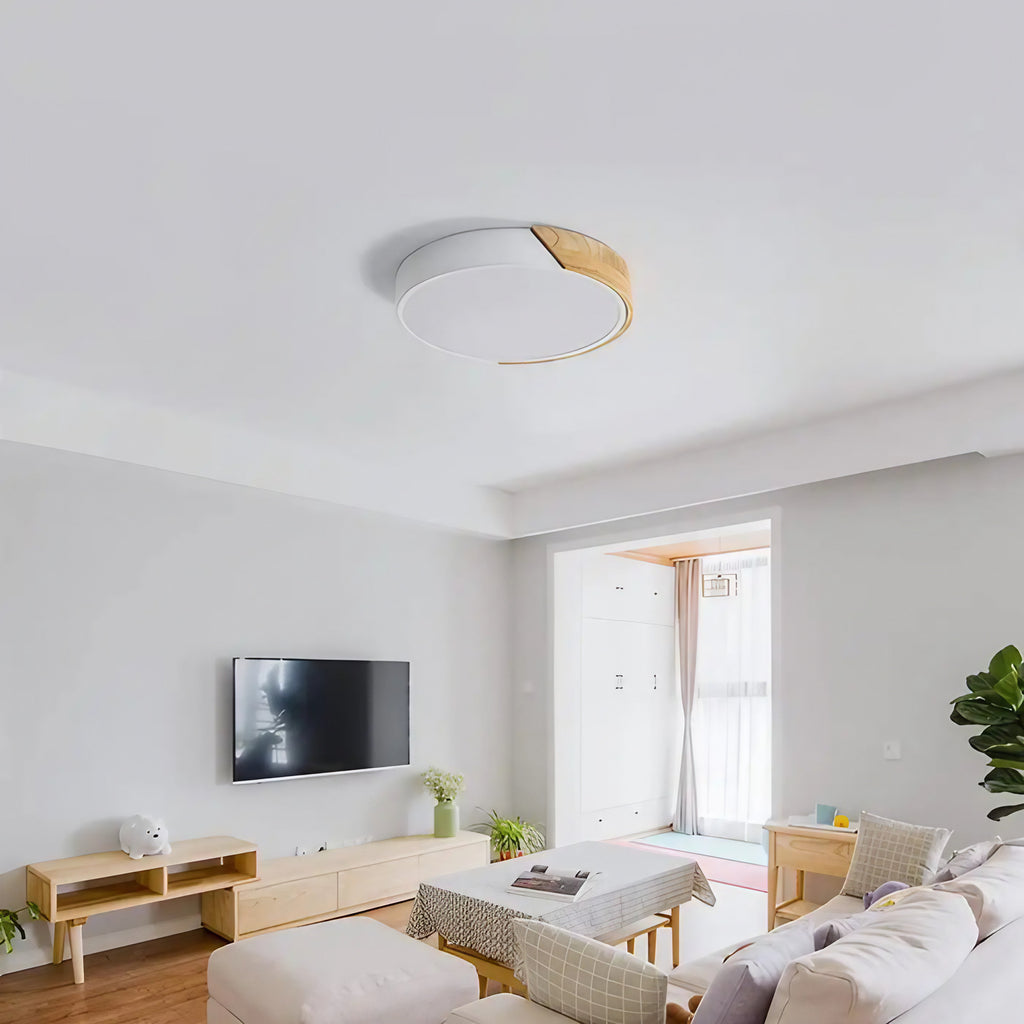 Plafonnier scandinave LED en bois clair et blanc