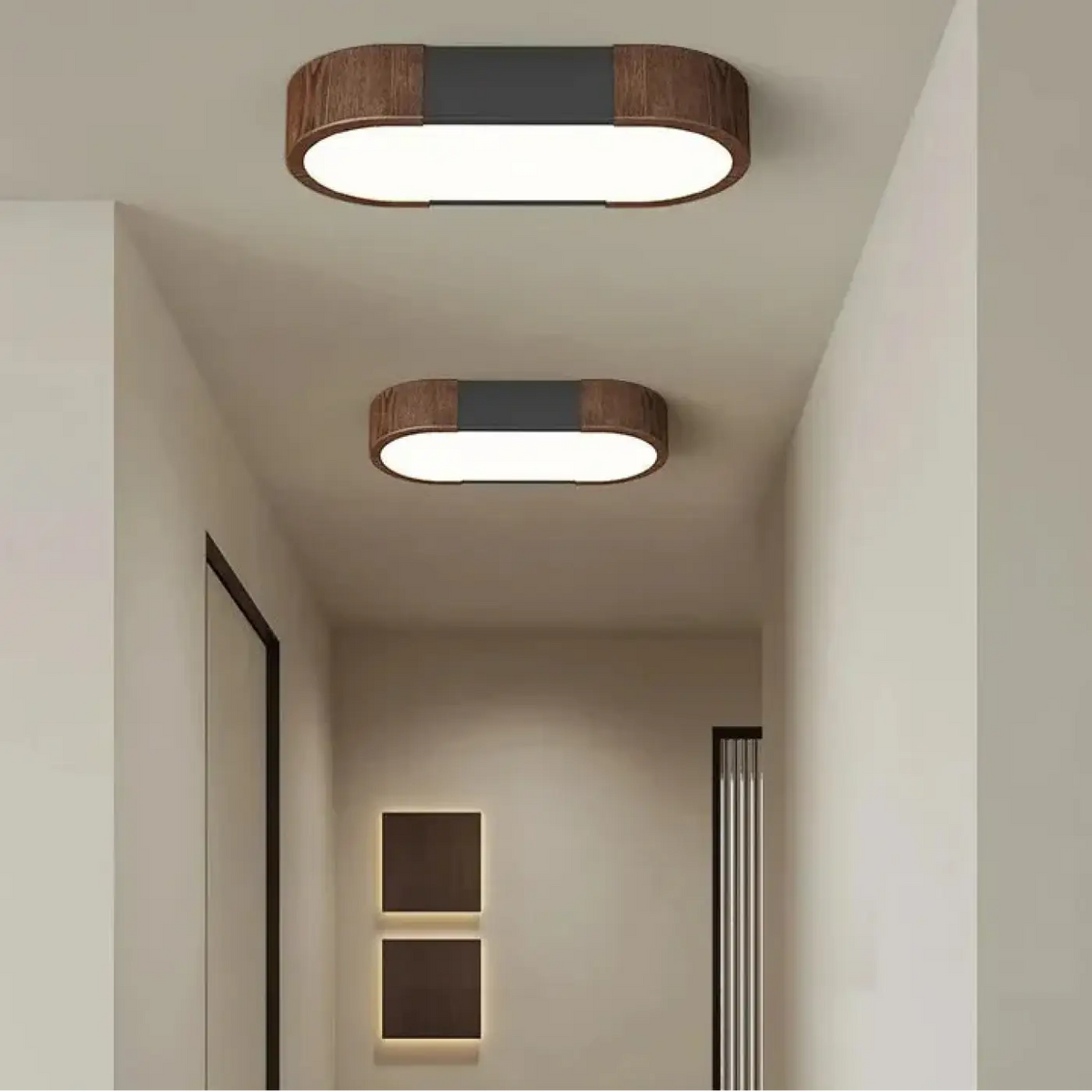 Plafonnier LED en bois minimaliste, cinq tailles de S à 2XL, gris