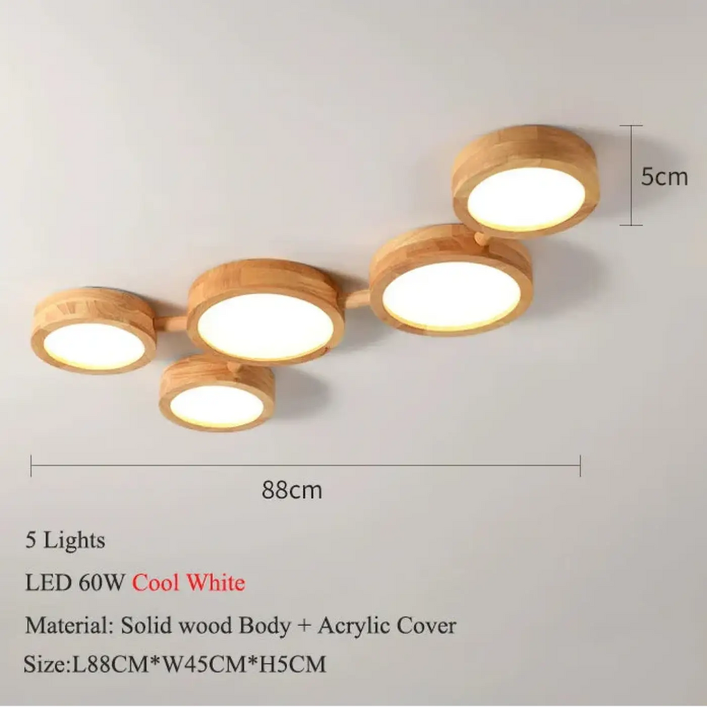 Plafonnier LED en bois scandinave à plusieurs spots