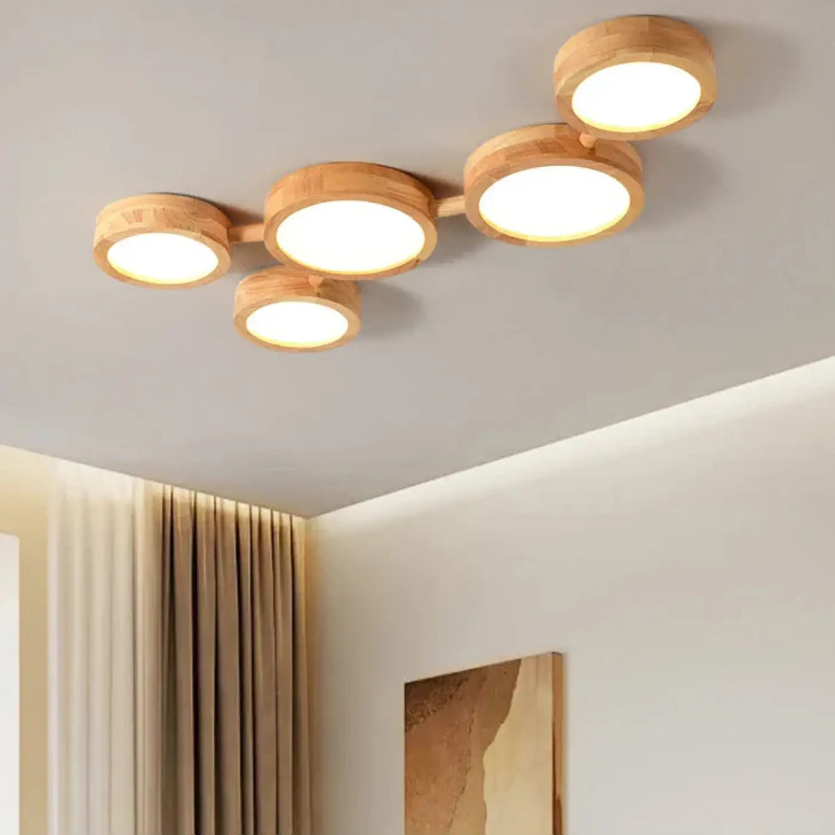 Plafonnier LED en bois scandinave à plusieurs spots