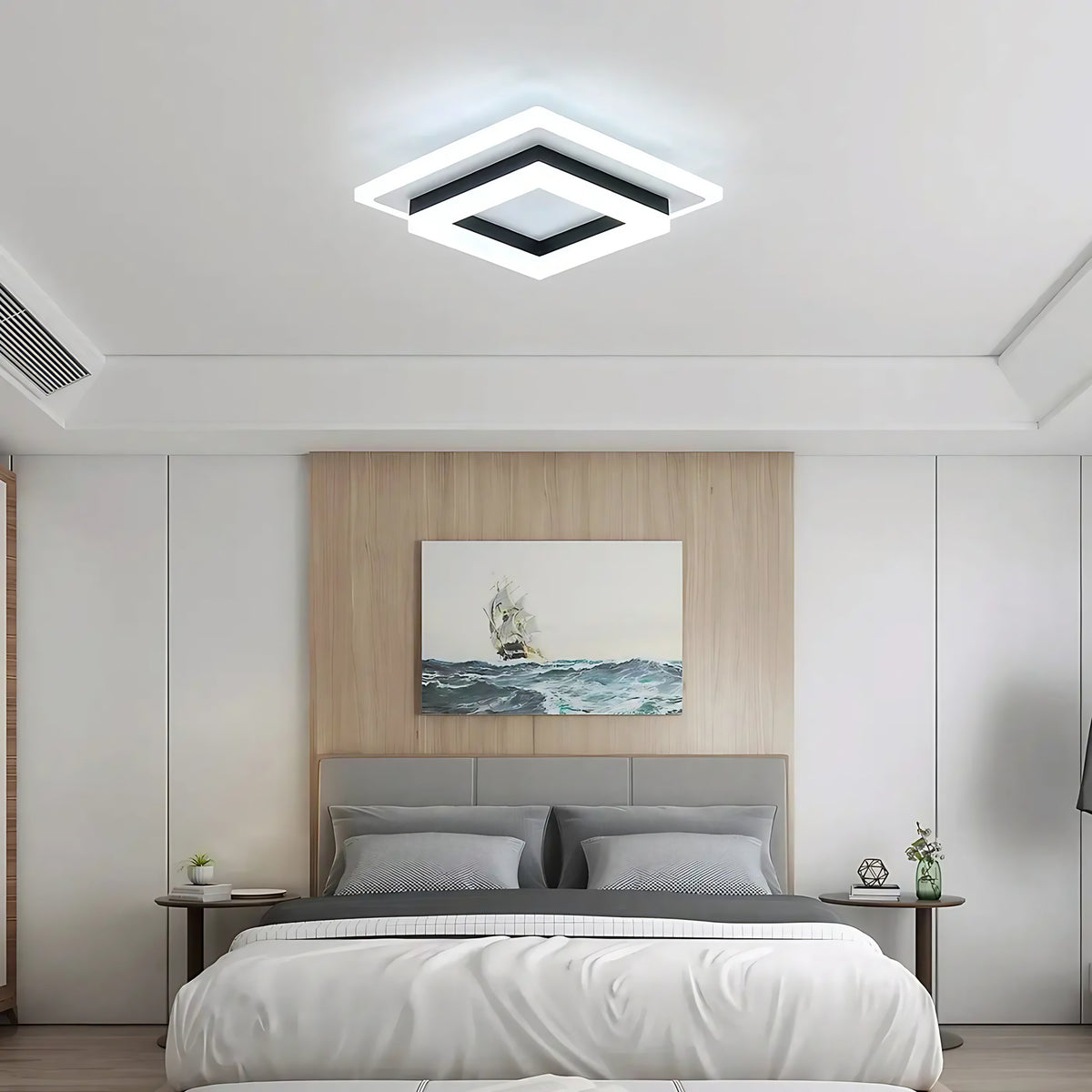 Plafonnier LED carré au design moderne, pour séjour ou hall